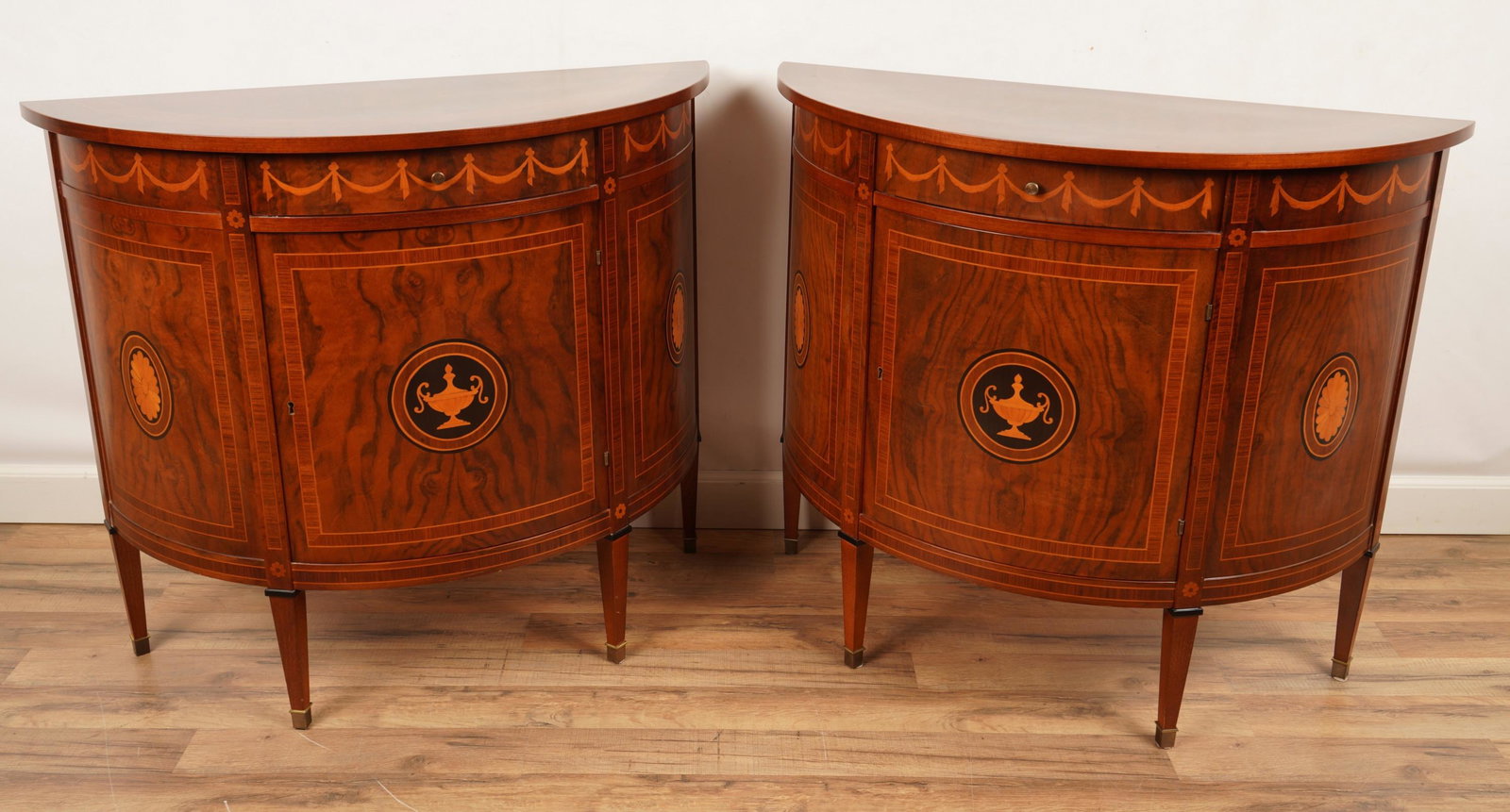 Pair Adams or Regency Style Demilune Cabinets: Excellent condition H 32 W 37 D 15.25