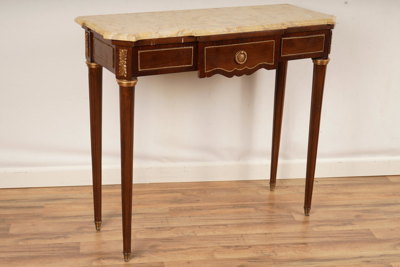 Louis XVI Style Marble Top Console Table: From a non smoking home. Excellent condtion with minimal wear. H 37 W 42 D 17
