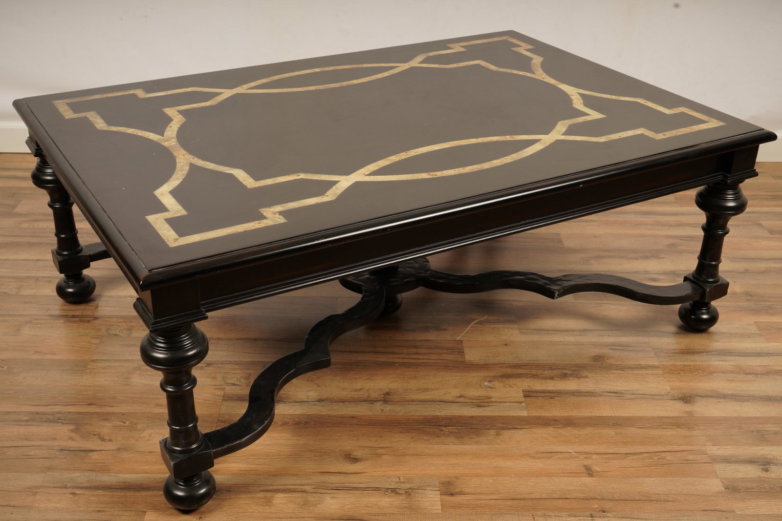 Stone Inlaid Ebonized Coffee Table by Schnadig: Excellent condition H 20.5 W 56 D 38
