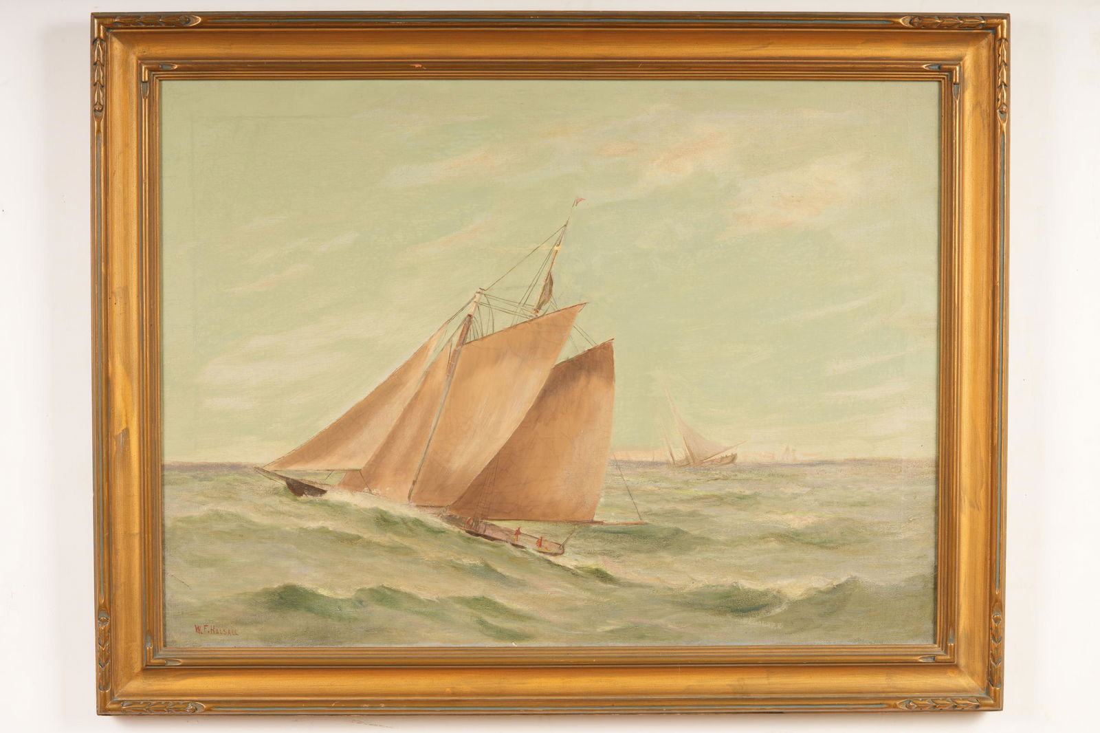 William Halsall (British/American, 1841-1919) Signed Oil on Canvas Marine Painting (1 of 8)