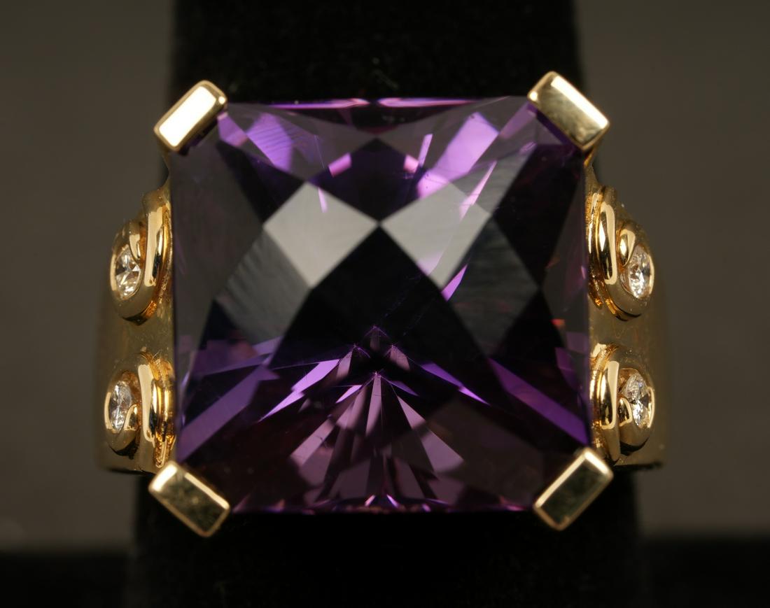14K Gold Cushion Cut Amethyst Ring Diamonds (1 of 7)