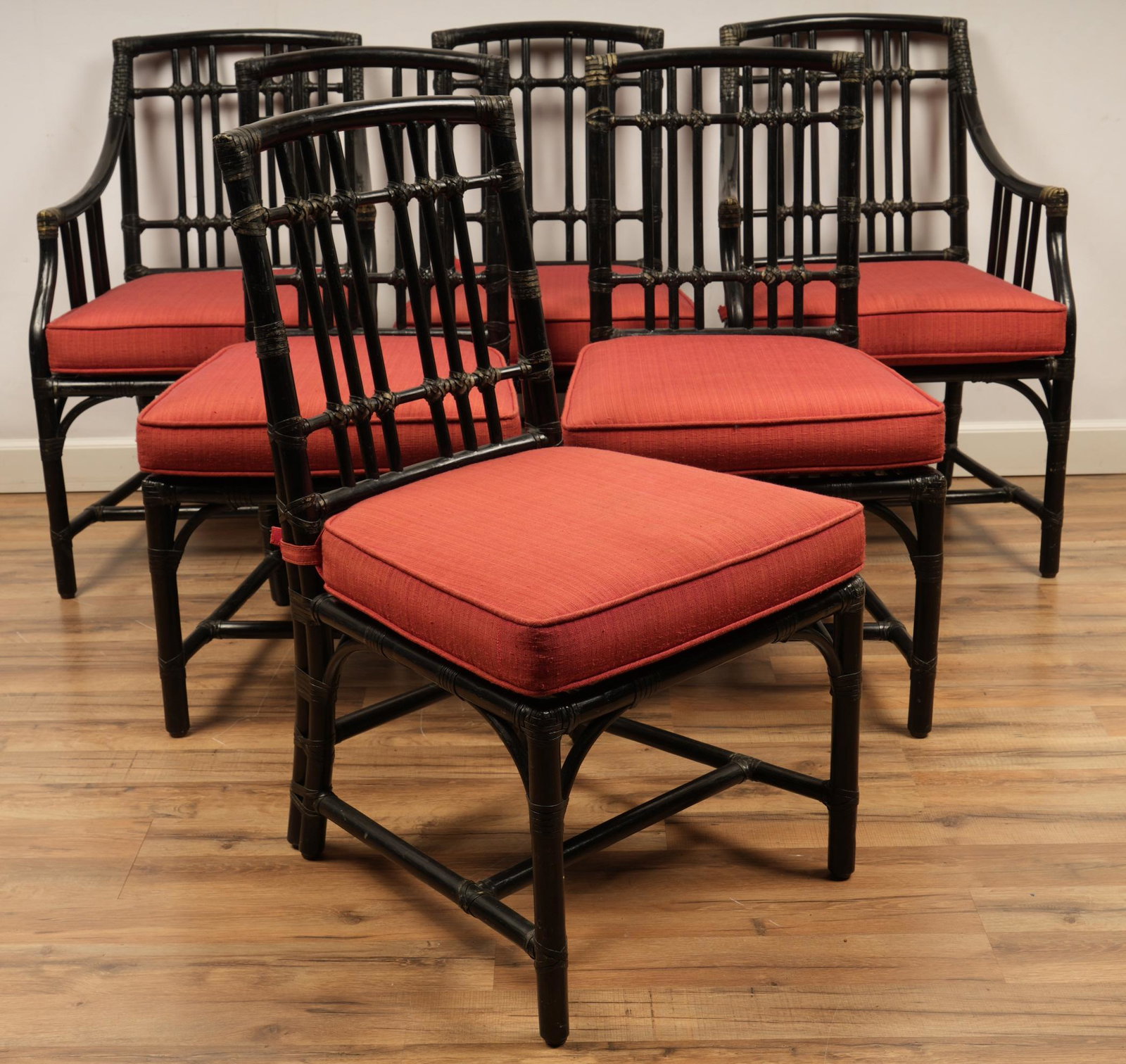 Six McGuire Ebonized Rattan Dining Chairs (1 of 5)