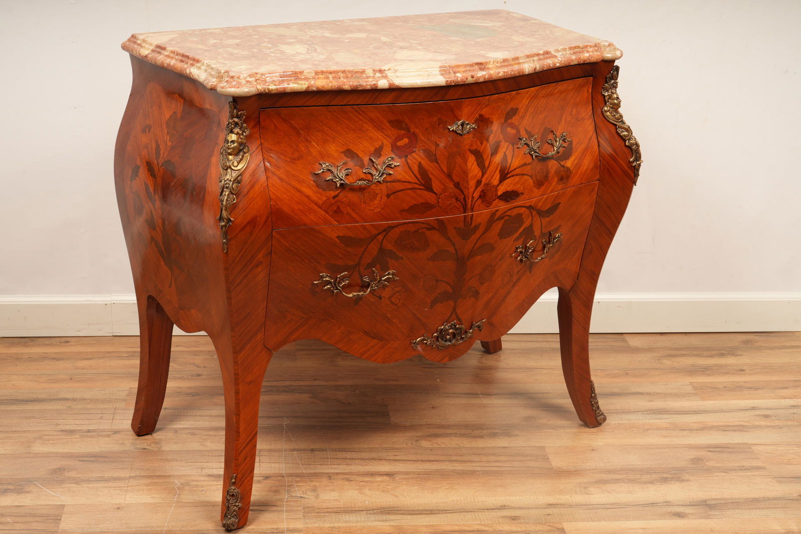 Trouvailles Louis XV Style Marble Top Commode: H 33 W 37.5 D 21 In good condition