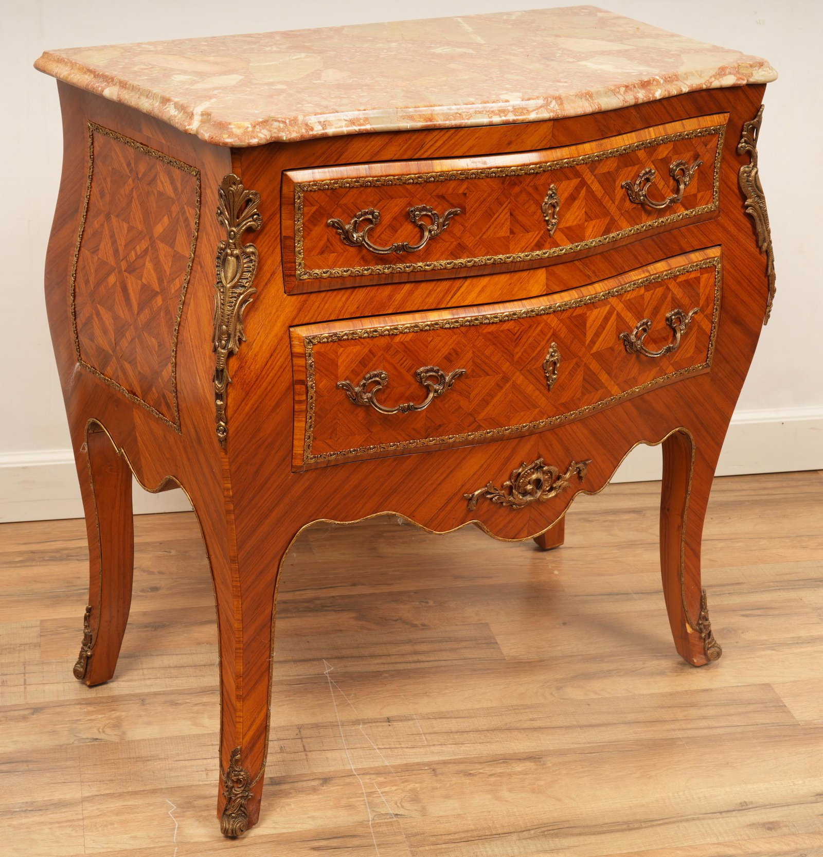 Trouvailles Louis XV Style Marble Top Commode: H 30 W 29.5 D 17 In good condition