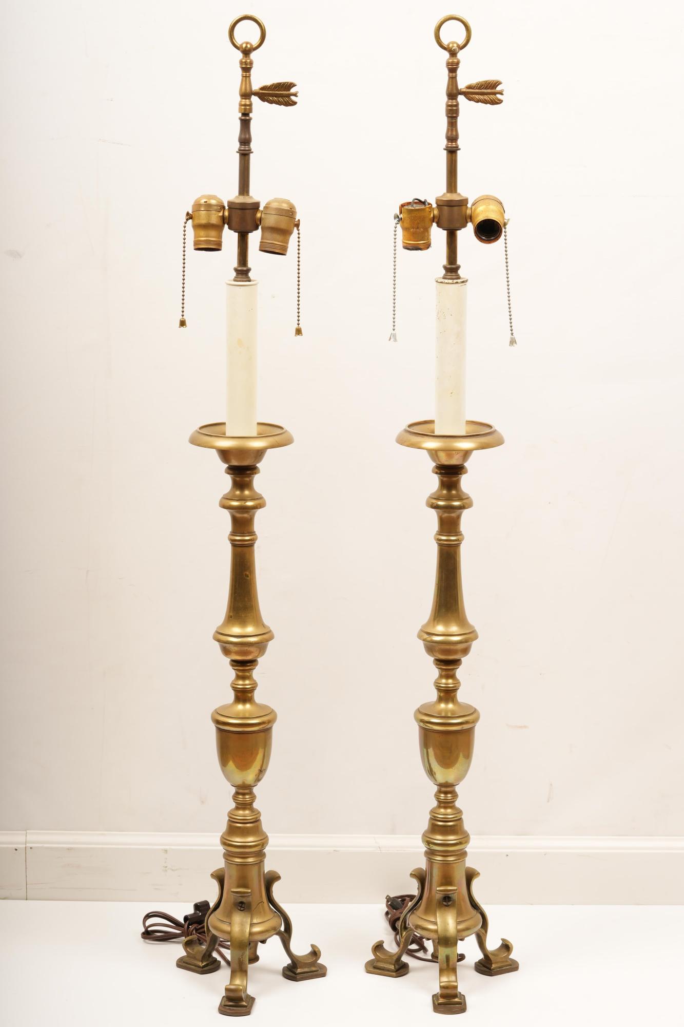 Pair Continental Brass Columnar Lamps (1 of 4)