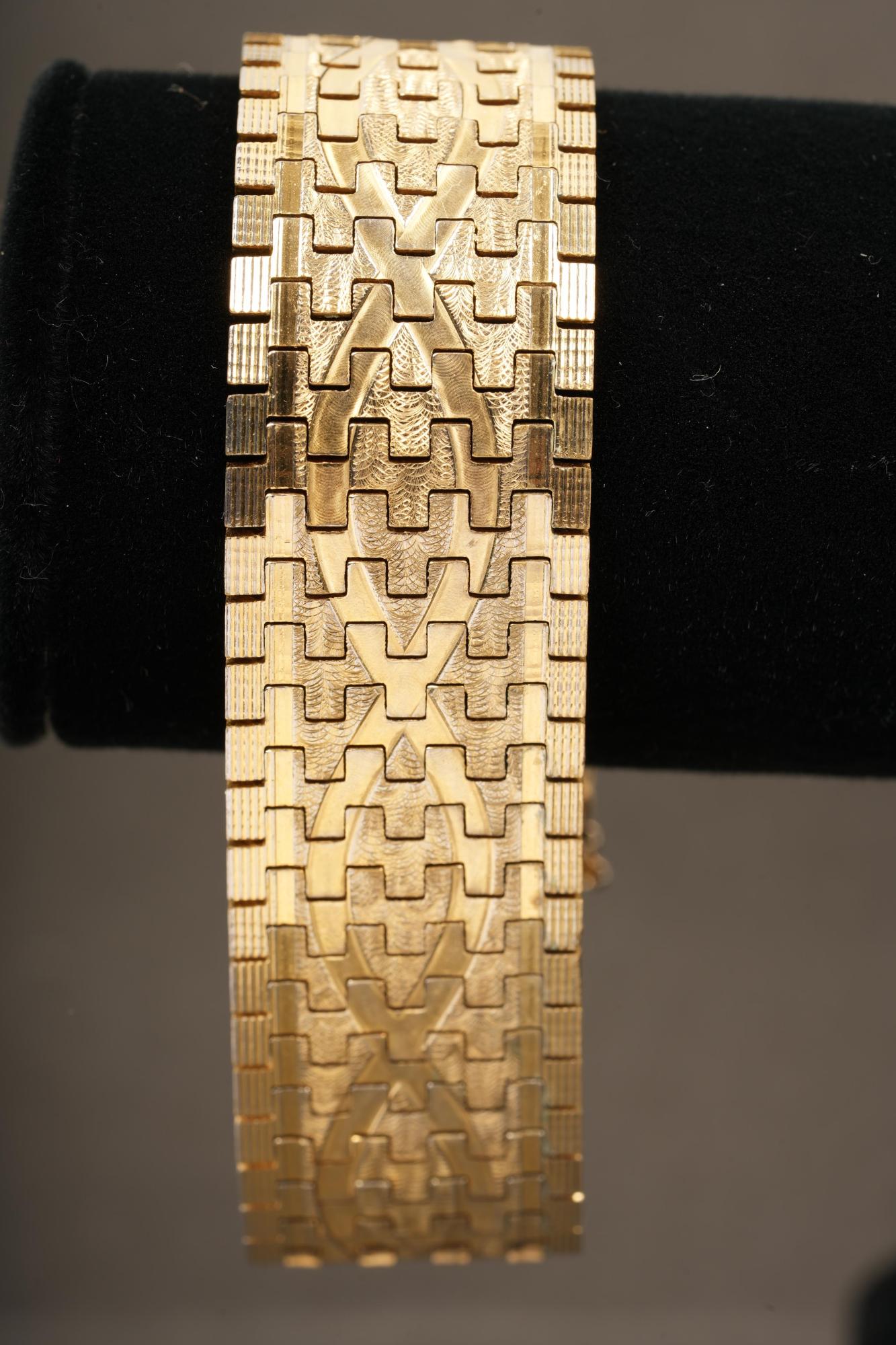 18K Gold Flat Puzzle Link Bracelet Heavy 71g (1 of 5)