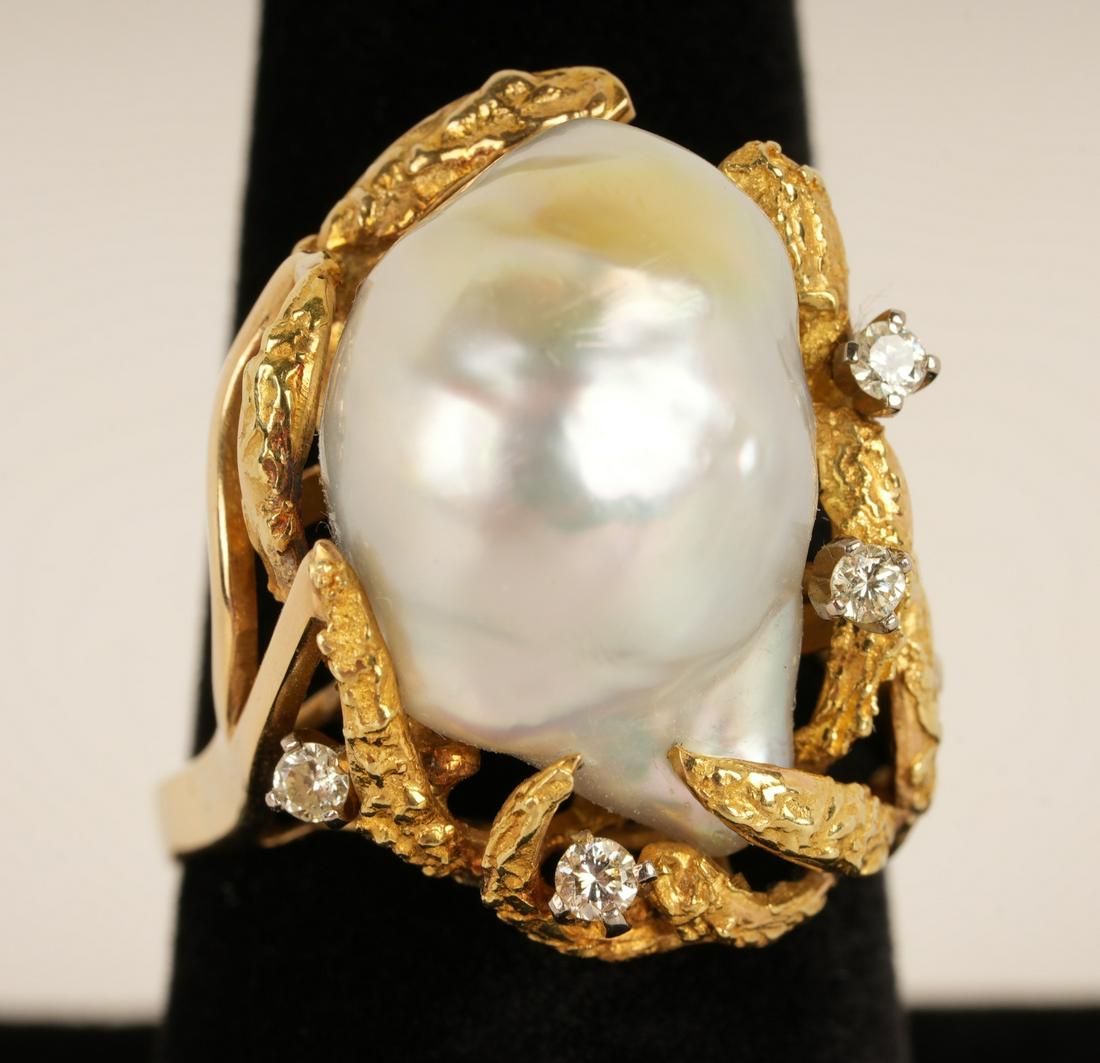 18k Gold Baroque Pearl Diamond Ring Sz 8.25 (1 of 6)