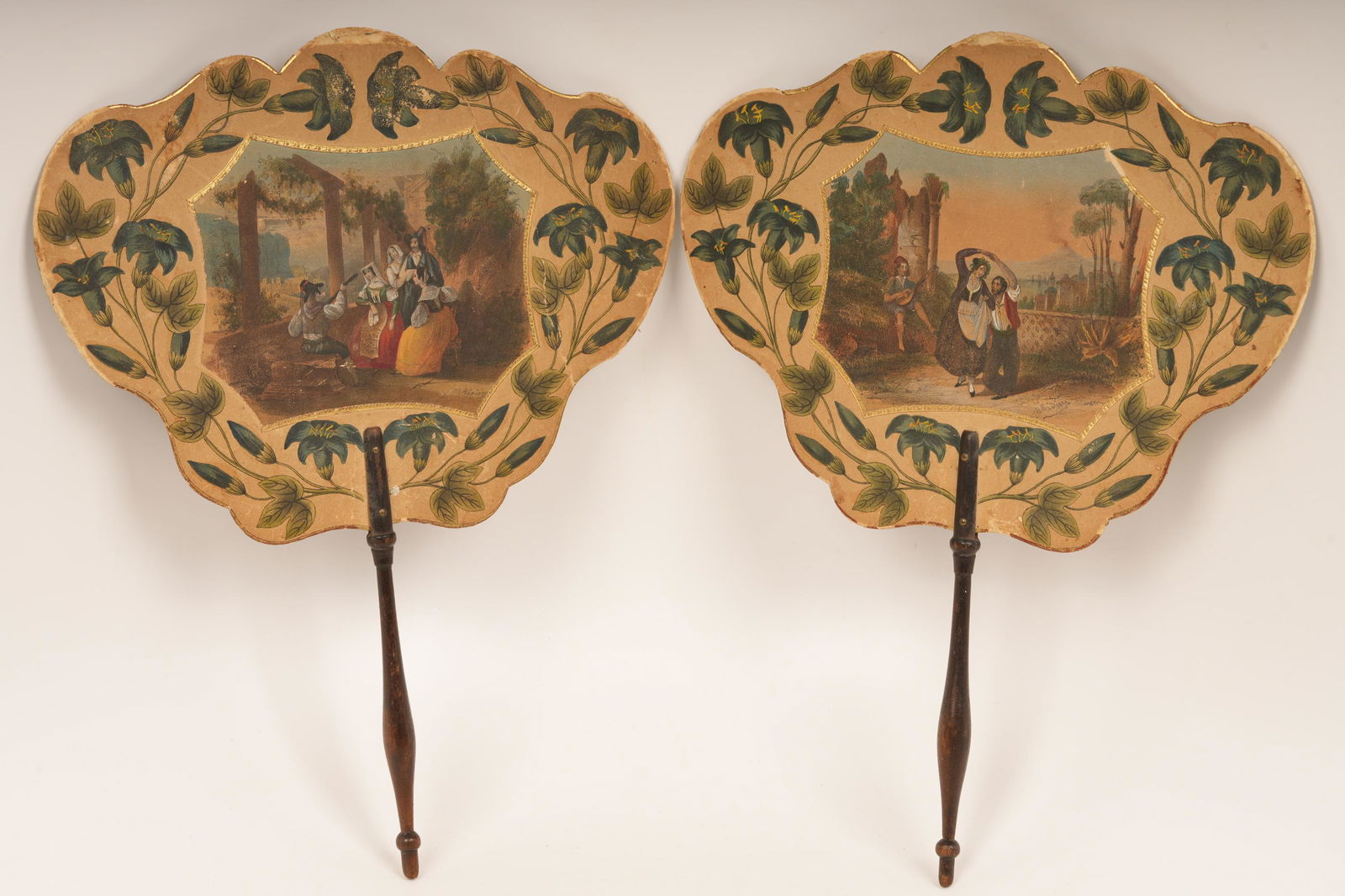 Pair Early 19thC Painted Hand Screens Riviere (1 of 8)