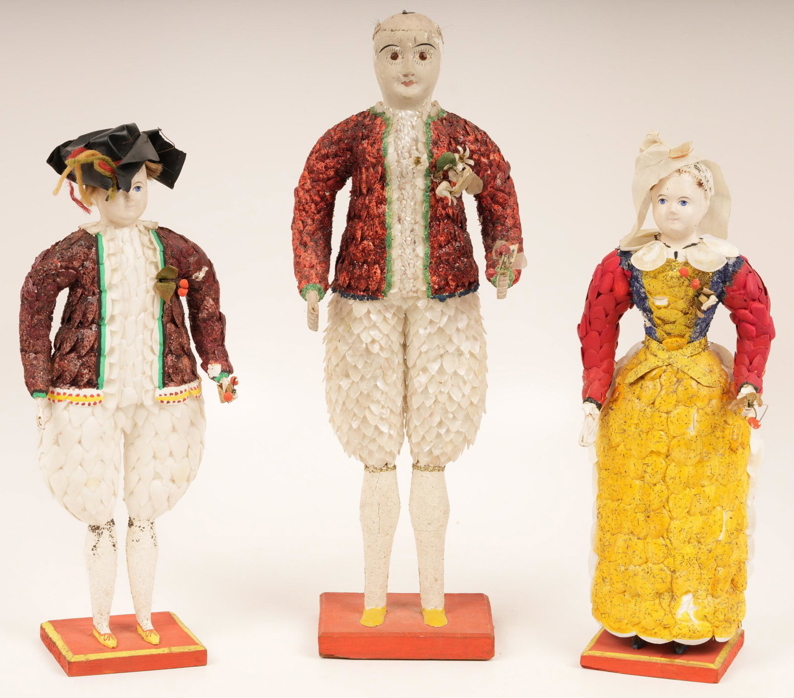 Three Early 19thC French Carton Moule Shell Dolls (1 of 11)