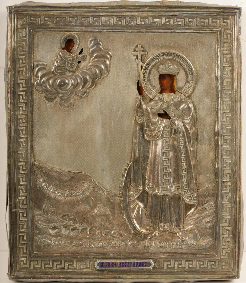 Fine 19thC Russian Silver Icon St. Catherine (1 of 10)