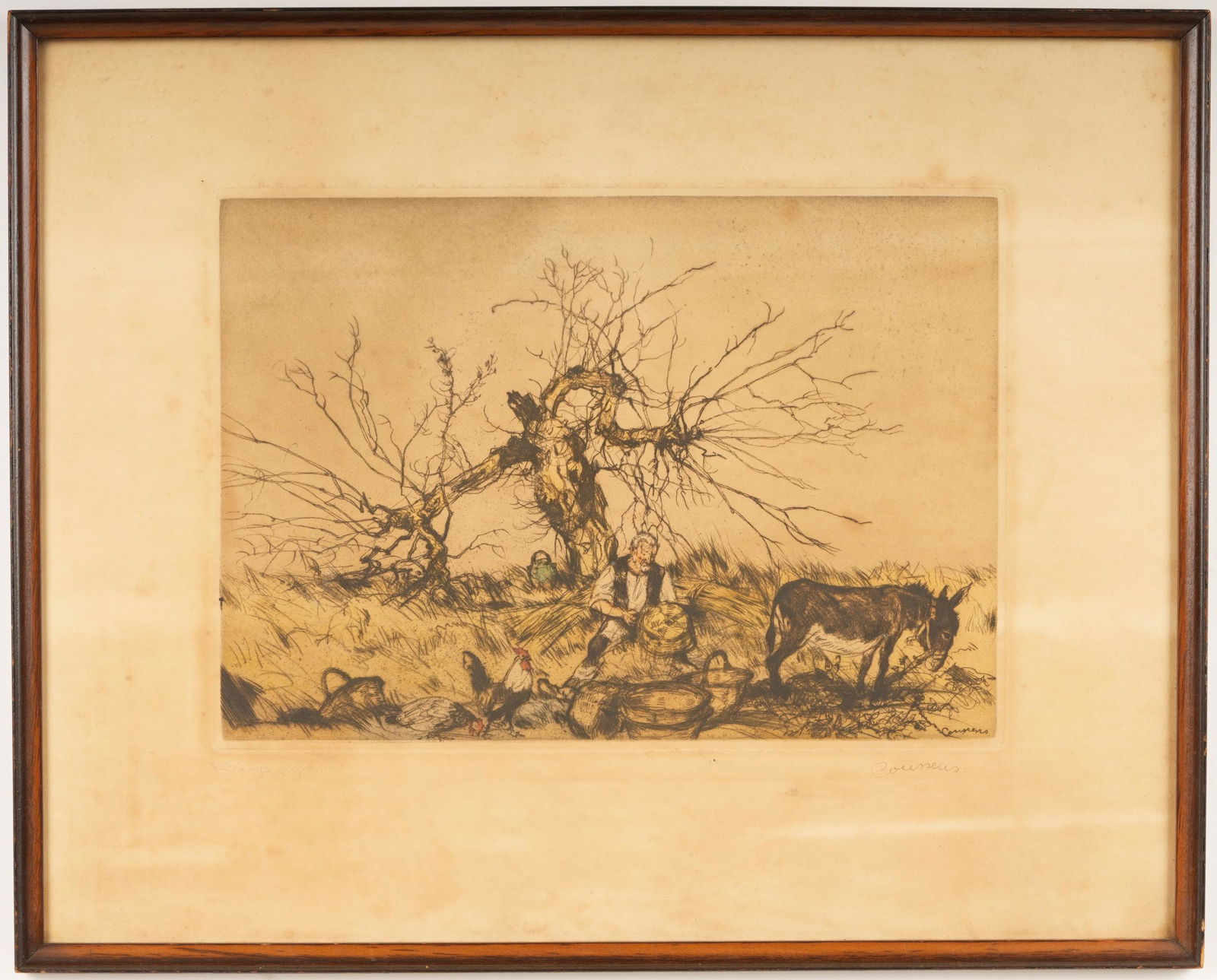 Armand Coussens Etching of a Basket Maker (1 of 7)