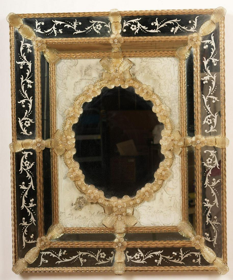 Fine Venetian Paneled Glass Mirror: H 35.5 W 29.5 D 2.25