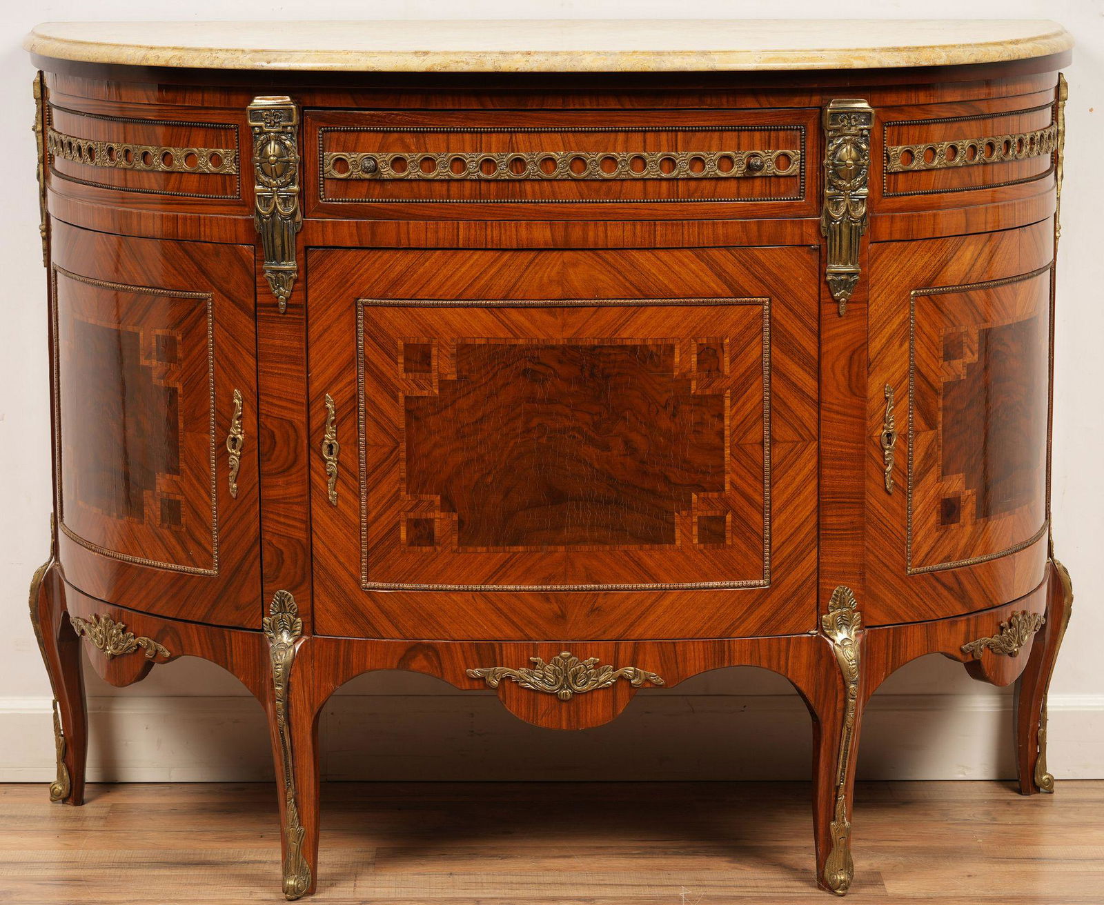 Louis XV Style Marble Top Inlaid Cabinet (1 of 7)