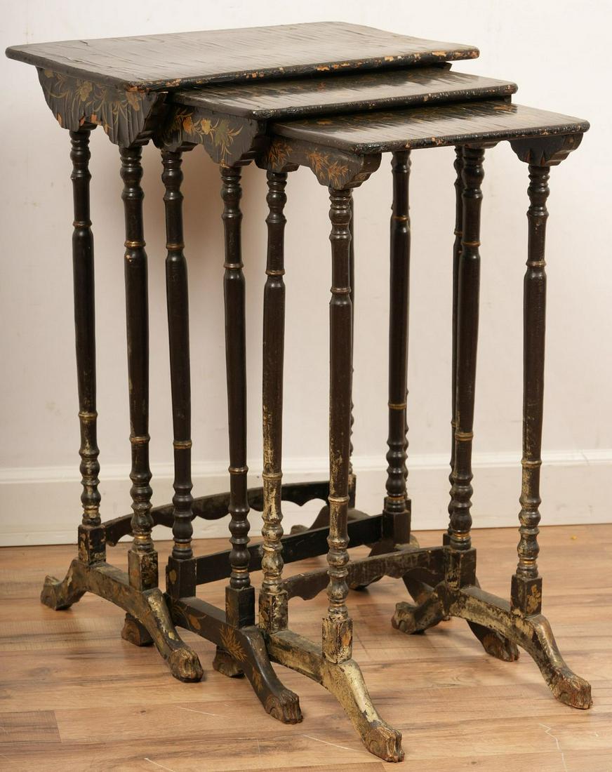 Set Of 3 19th C. Black Lacquered Nesting Tables (1 of 6)