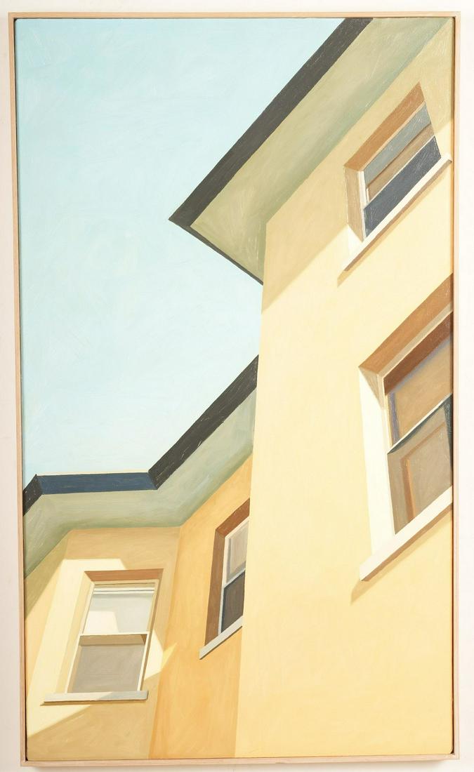 Linda Pochesci "Building Brookline" Oil On Canvas: Purchased From Clark Gallery Lincoln Mass. H 48 W 28 D 1.75 Weight 10Lbs