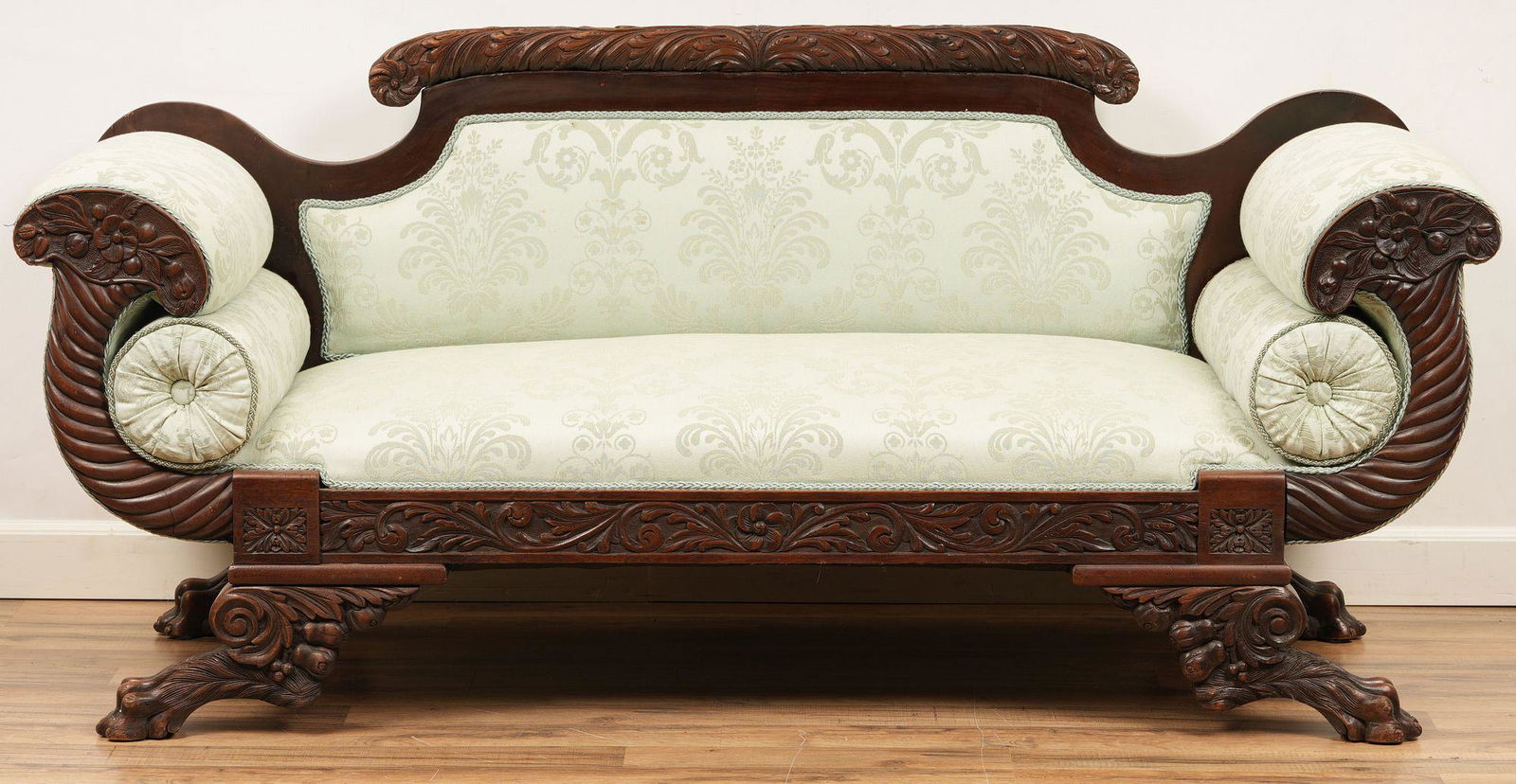 Empire Style Mahogany Claw Footed Upholstered Sofa (1 of 7)
