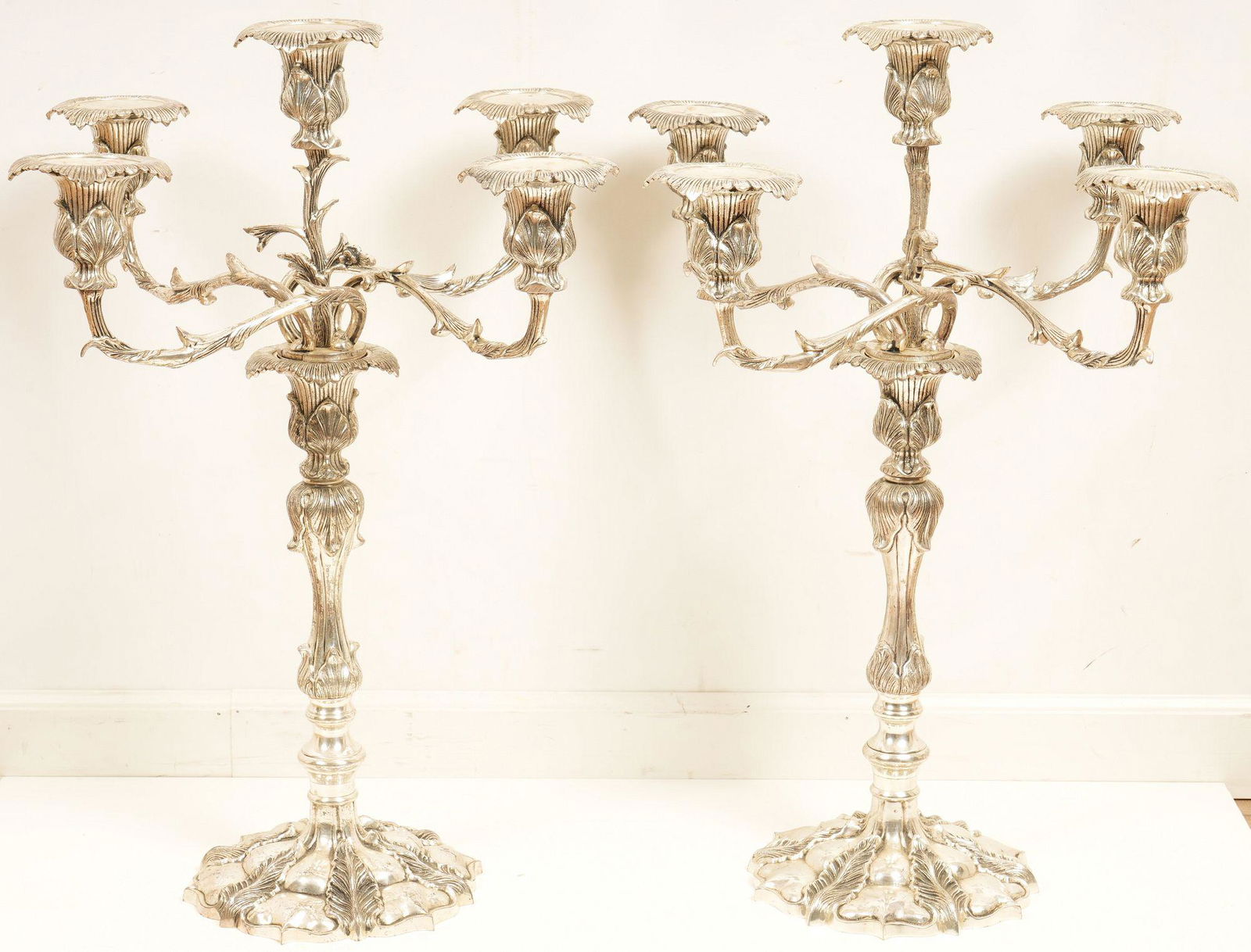 Pair Monumental Silverplate 5 Light Candelabra (1 of 7)
