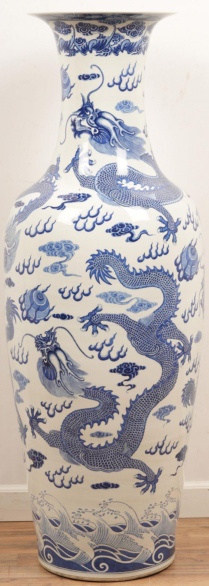 Chinese Blue And White Dragon Palace Vase 57" (1 of 9)
