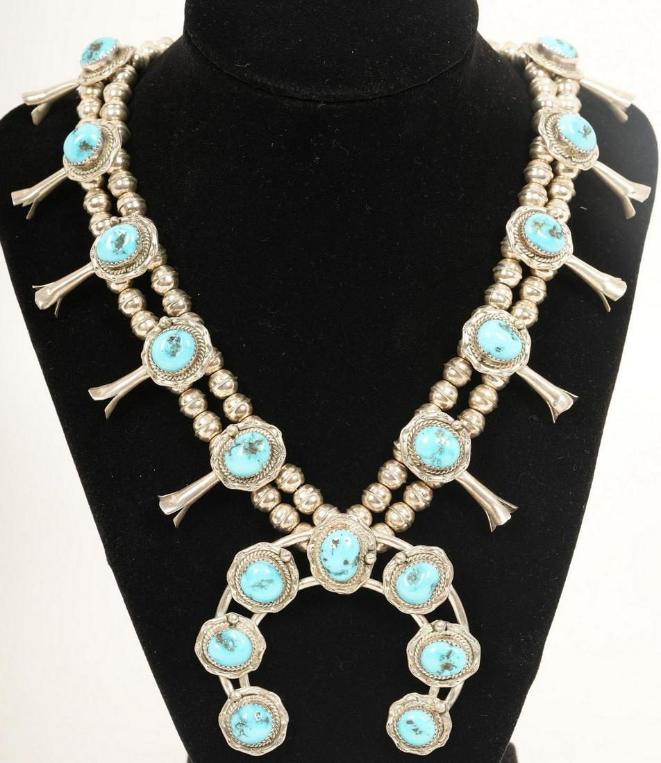 Indian Sterling Turquoise Squash Blossom Necklace (1 of 8)