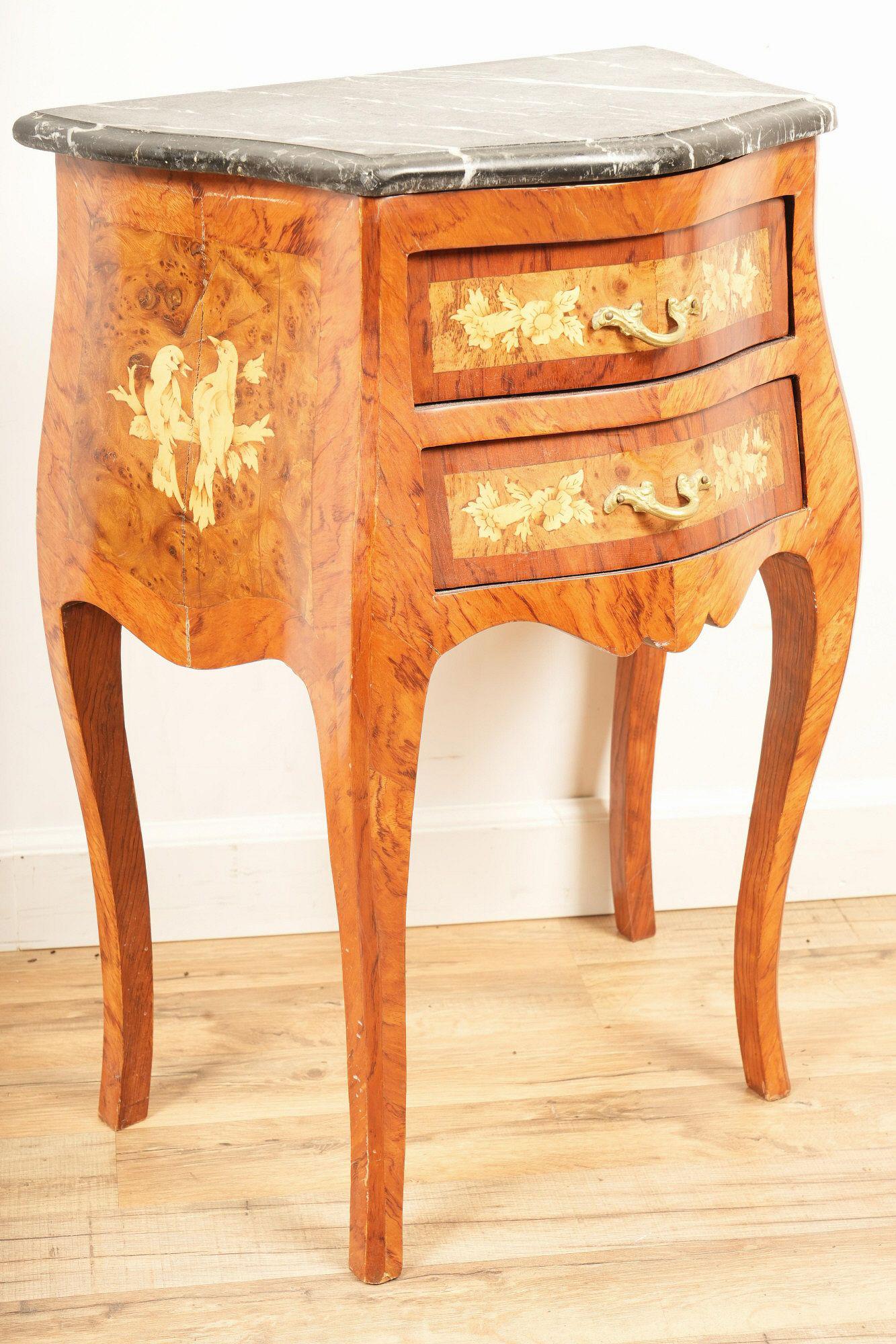 Louis XV Style Marble Top 2 Drawer Inlay Side Table (1 of 7)