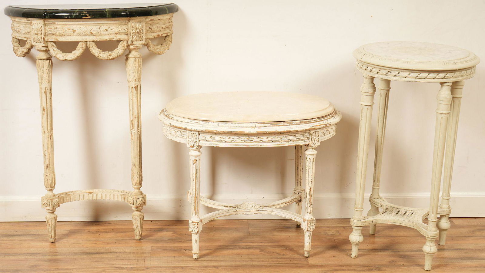 3 Louis XVI Style White Painted Tables and Console (1 of 7)