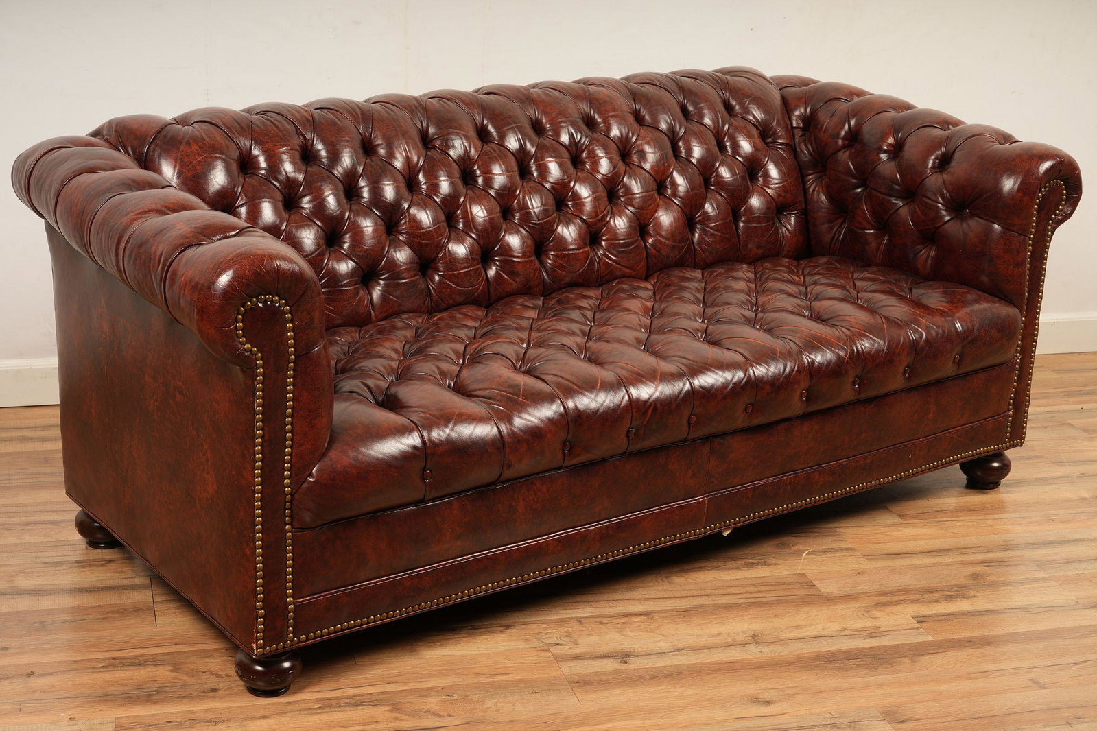 Red Chesterfield Sofa: H 30 W 75 D 32 Faux Leather