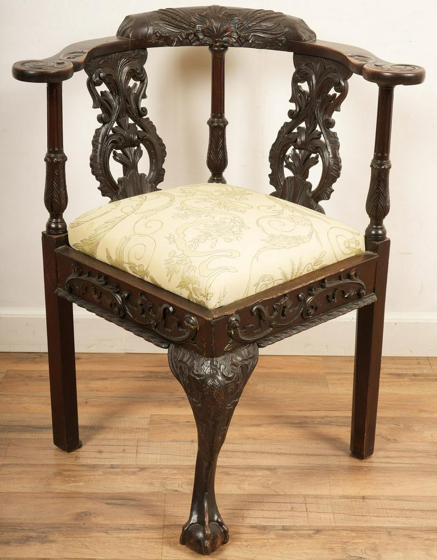 Finely Carved Chippendale Style Corner Chair (1 of 7)
