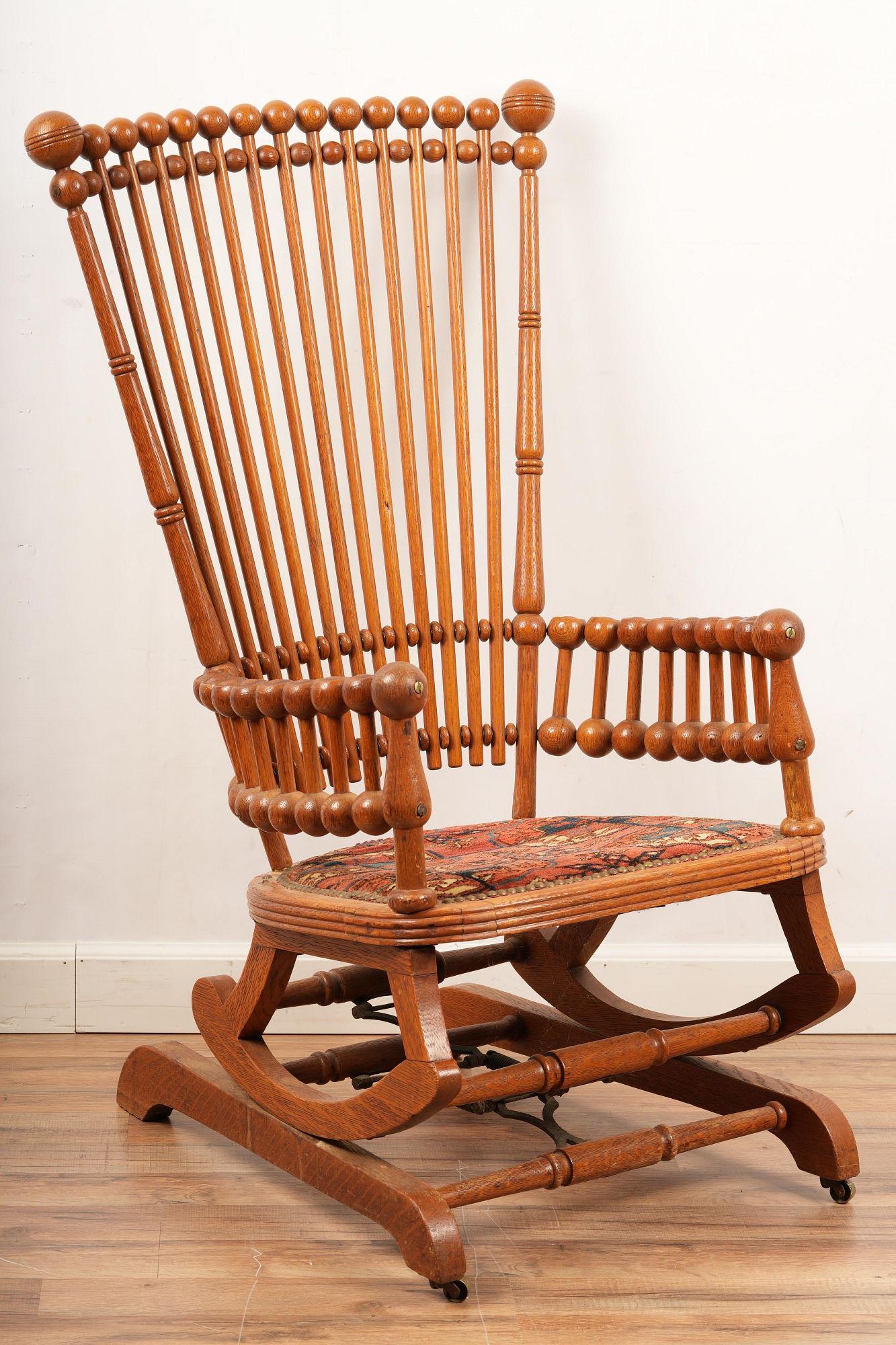 Oak Lollipop Rocking Chair: H 42 W 21.5 D 27