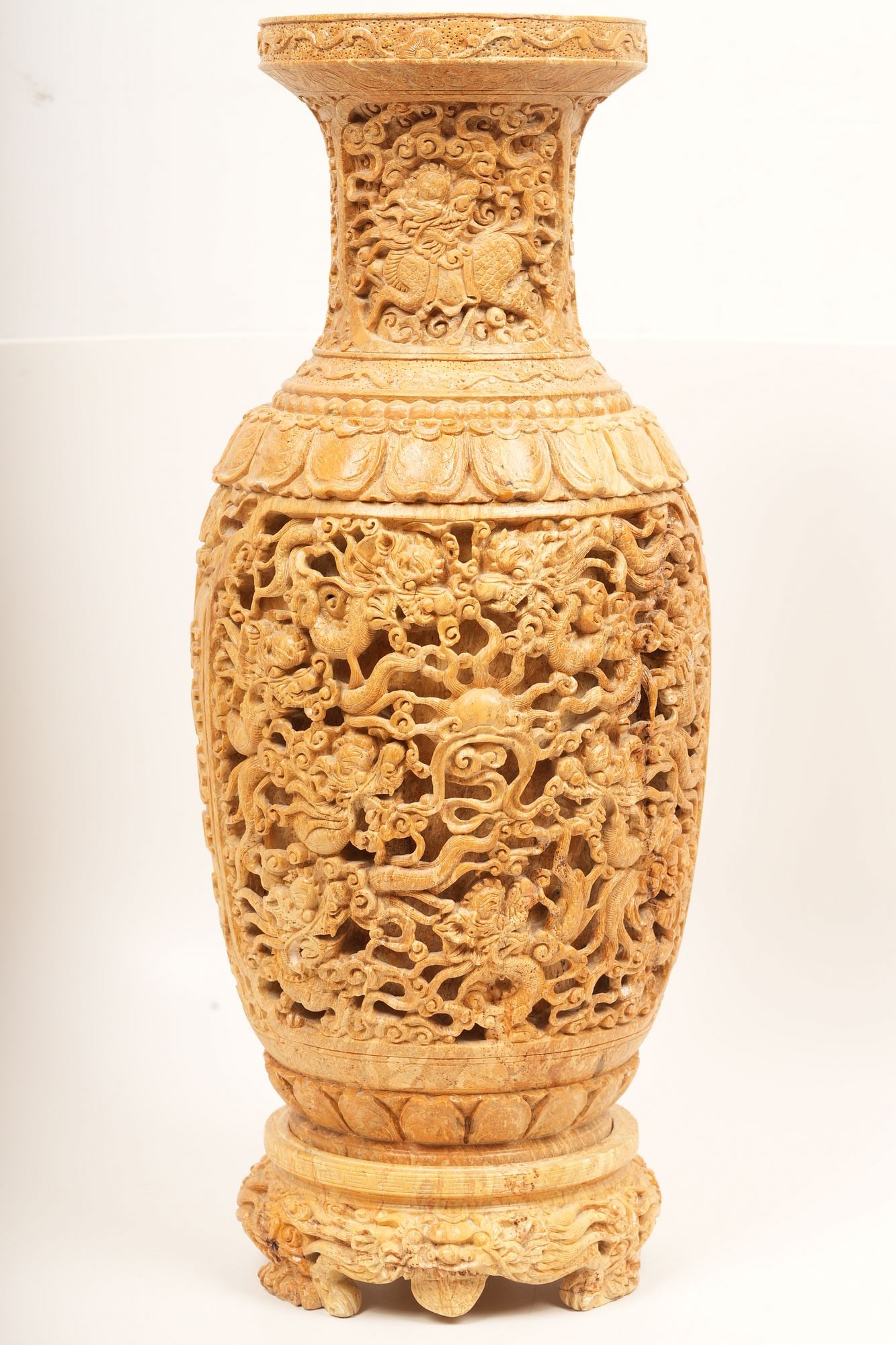 Carved Asian Soap Stone Vase (1 of 9)