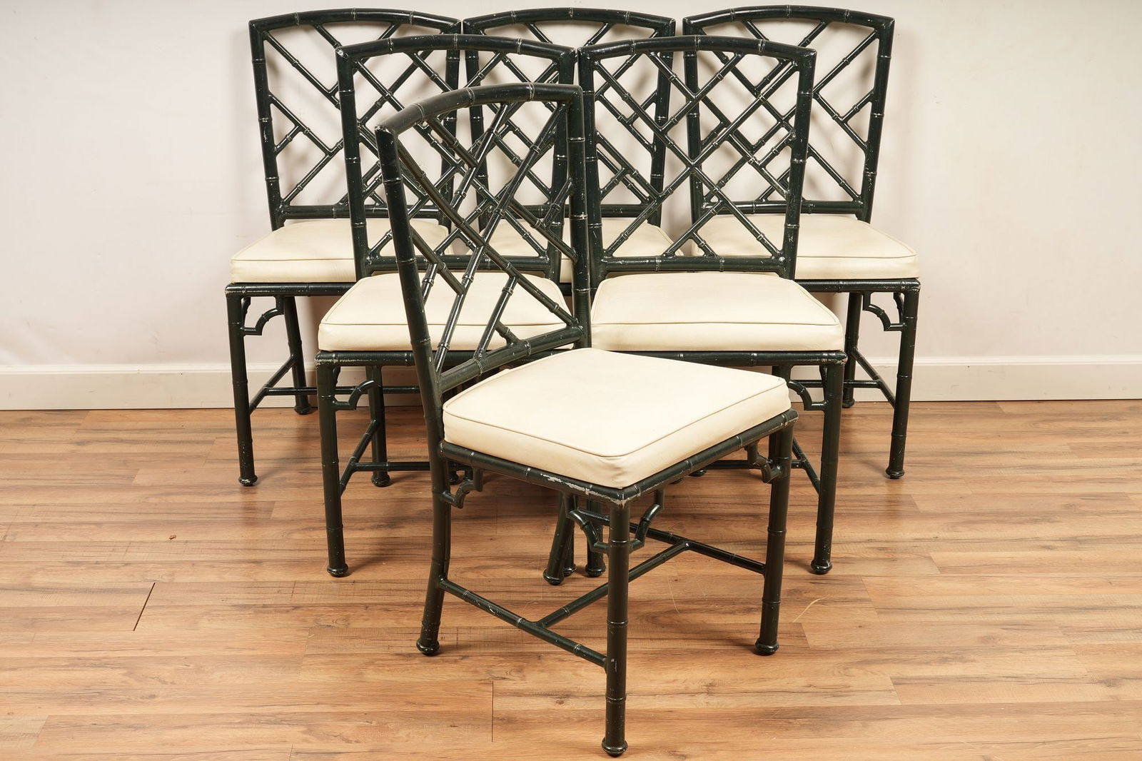 Set of Six Chinese Chippendale Style Metal Bamboo Dining Chairs (1 of 8)