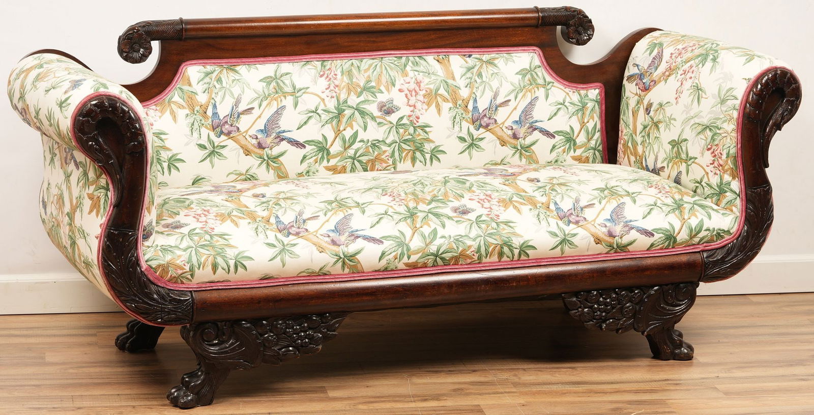 Empire Style Mahogany Claw Footed Upholstered Sofa (1 of 6)