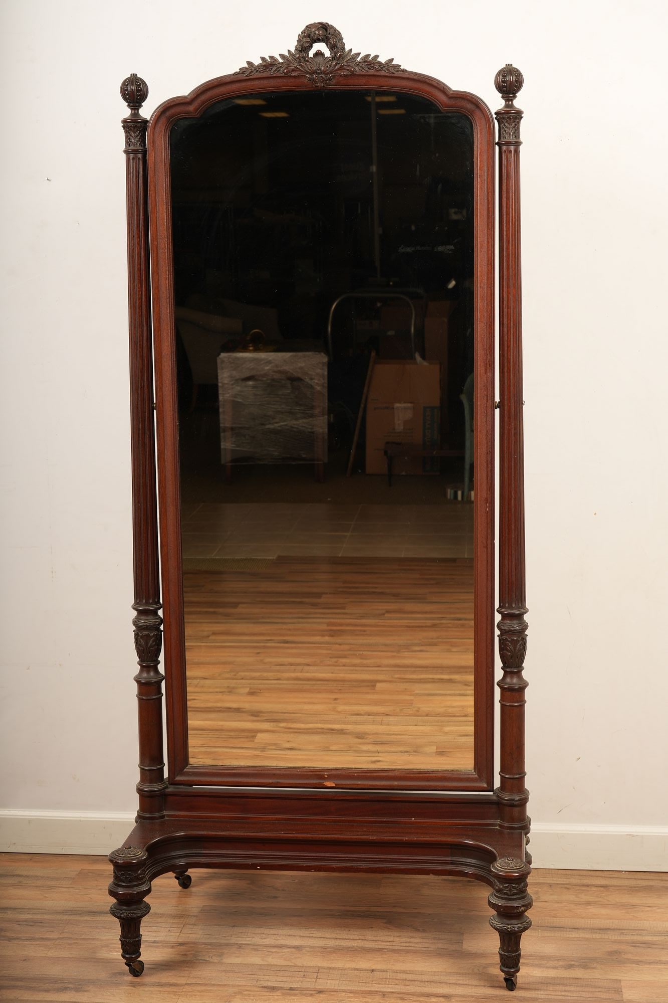 Carved Wood Standing Floor Mirror (1 of 7)