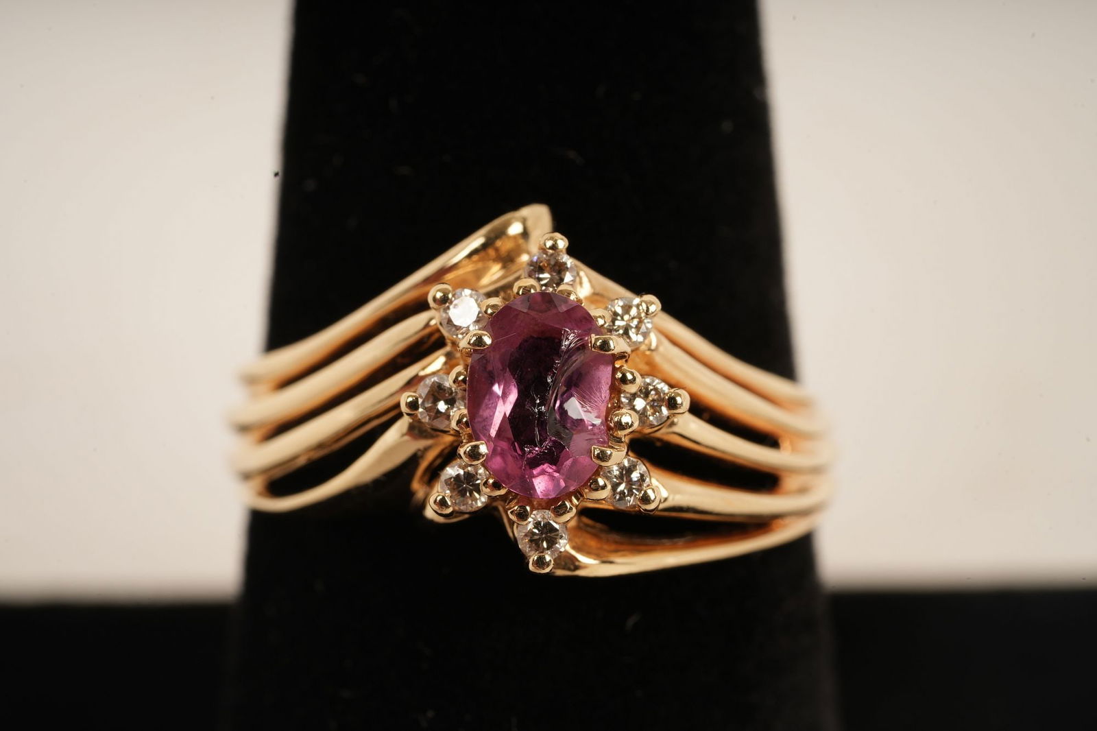 4.89g TW 14K Gold Pink Topaz With Diamond Ring (1 of 5)