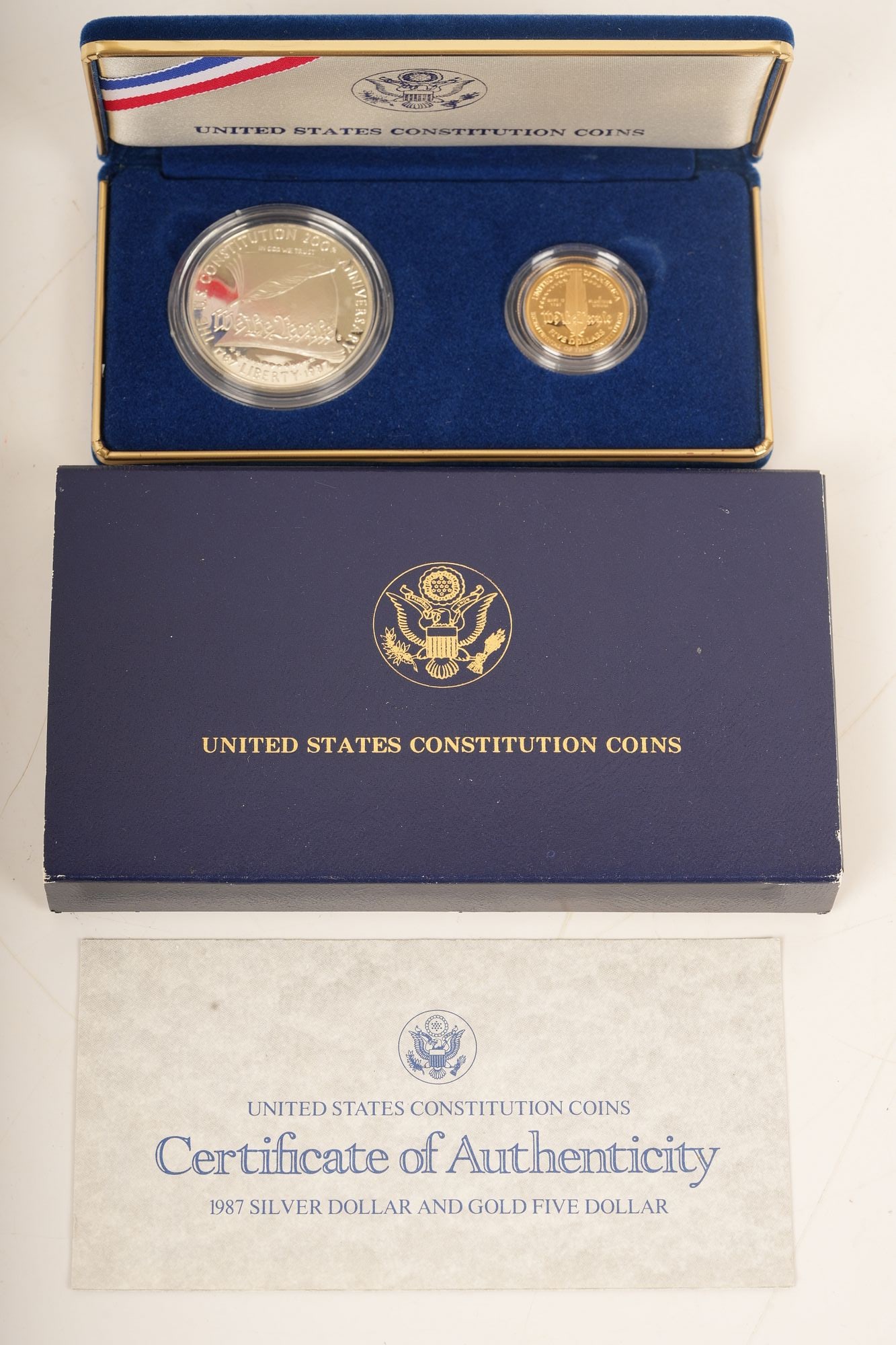 1987 Silver Dollar And Gold Five Dollar Constitution Coins: 1987 Silver Dollar And Gold Five Dollar Constitution Coins