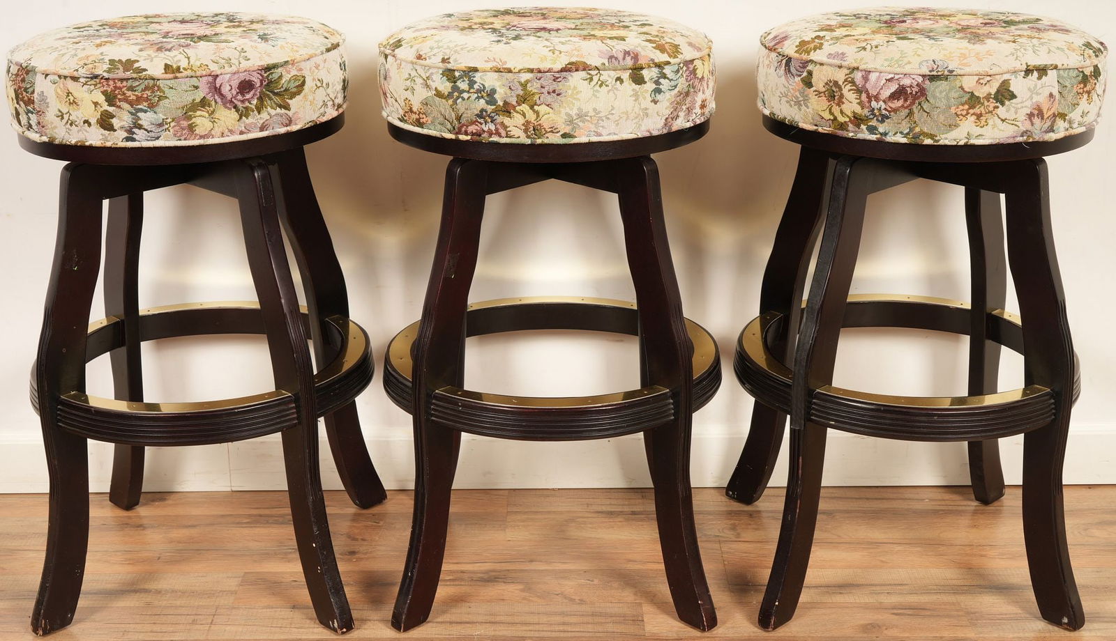 Three Floral Upholstered Swivel Bar Stools (1 of 3)