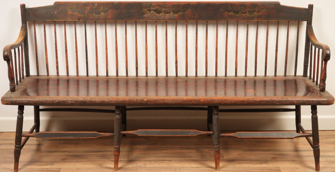 American 19thC Fancy Painted Deacons Bench (1 of 6)