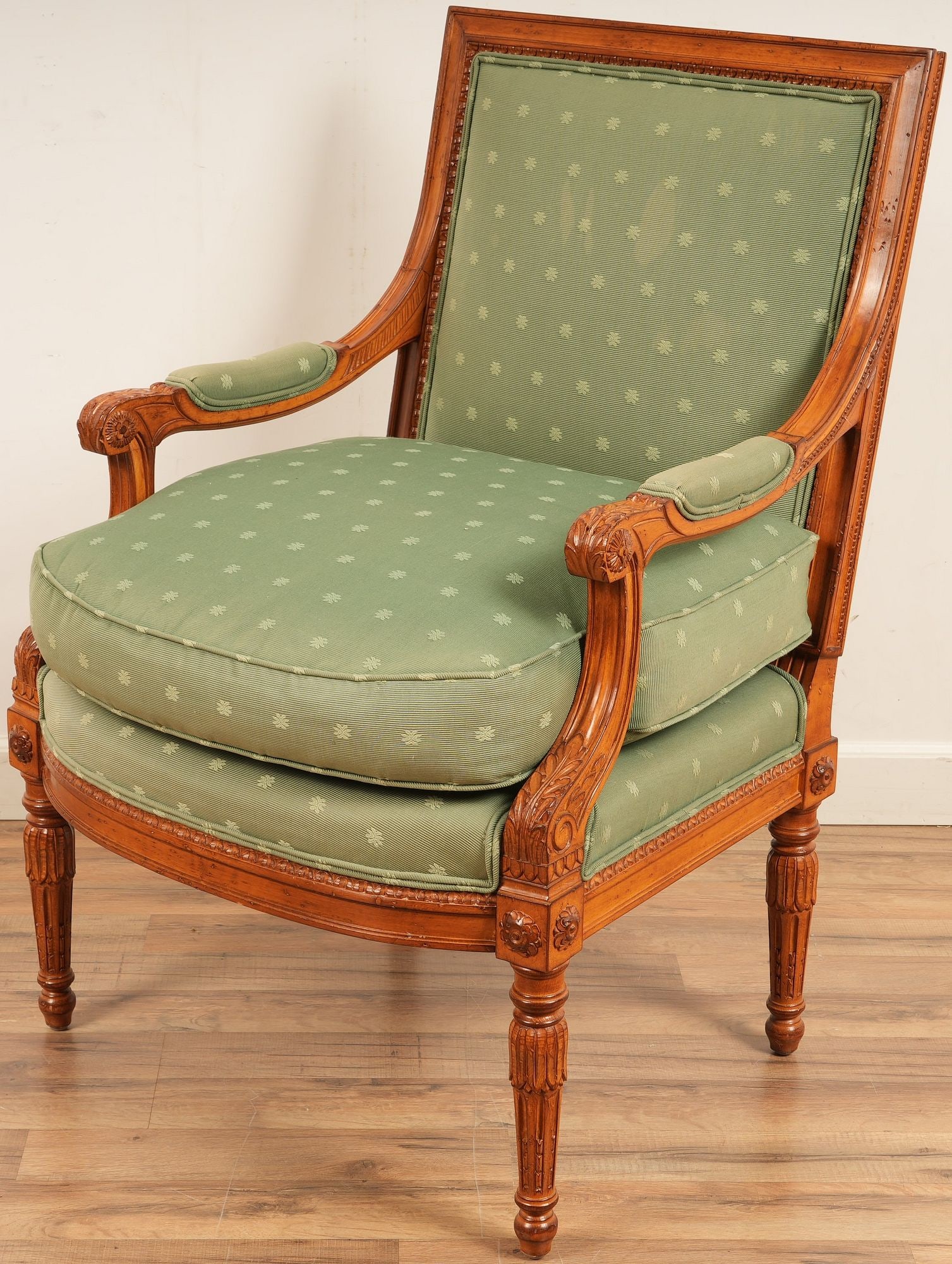 Brunschwig & Fils Louis XVI Style Fateuil: H 38.5" x W 25" x D 20"