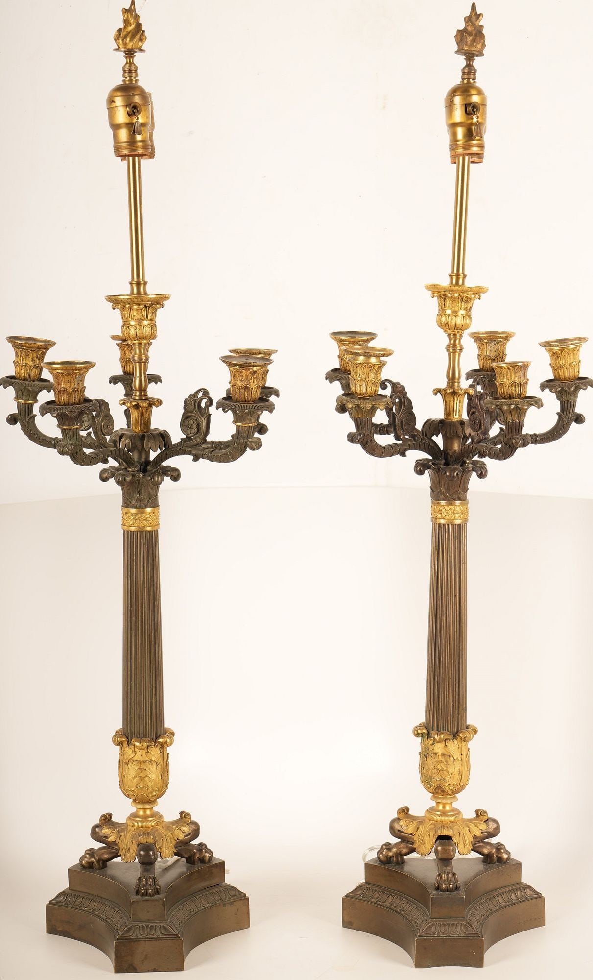 Pair French Restoration Gilt Bronze Candelabra Lamps (1 of 10)