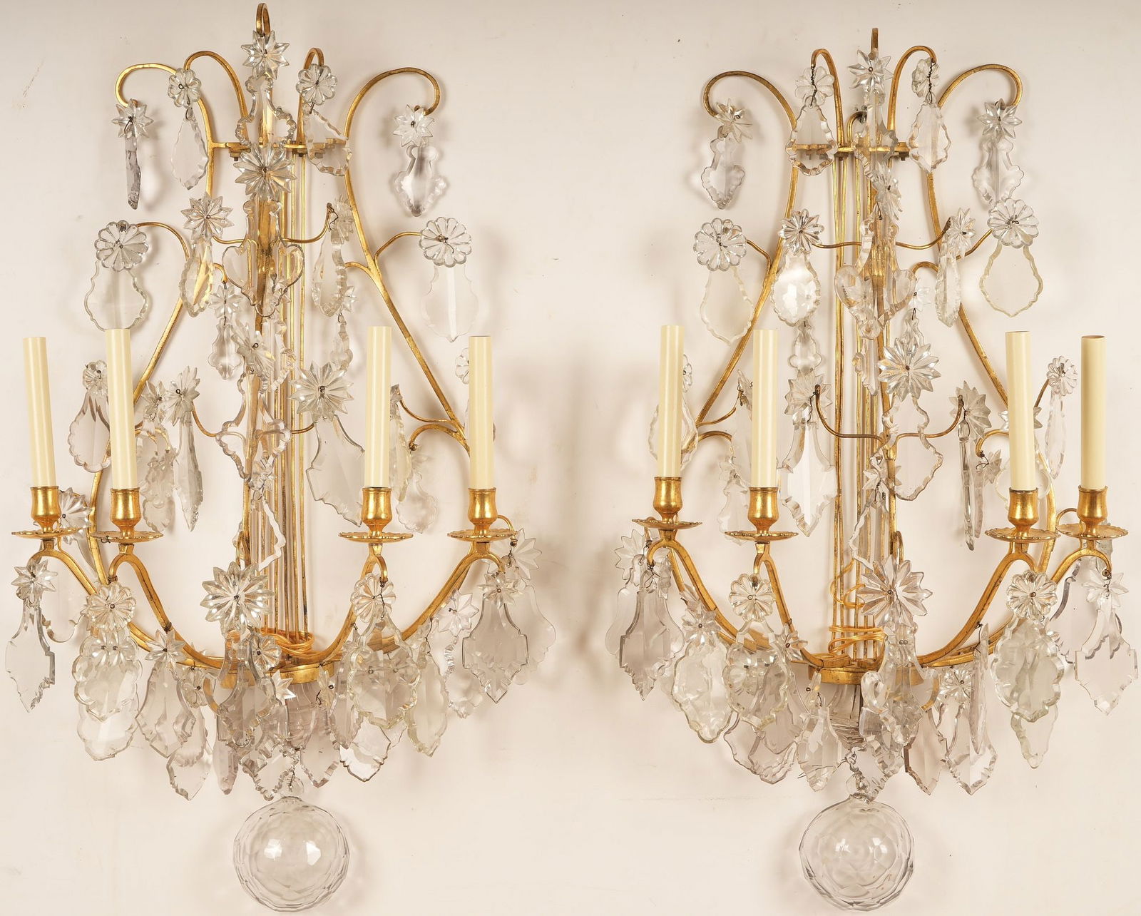 Pair Large Louis XV Style Gilt Bronze Crystal Sconces (1 of 11)