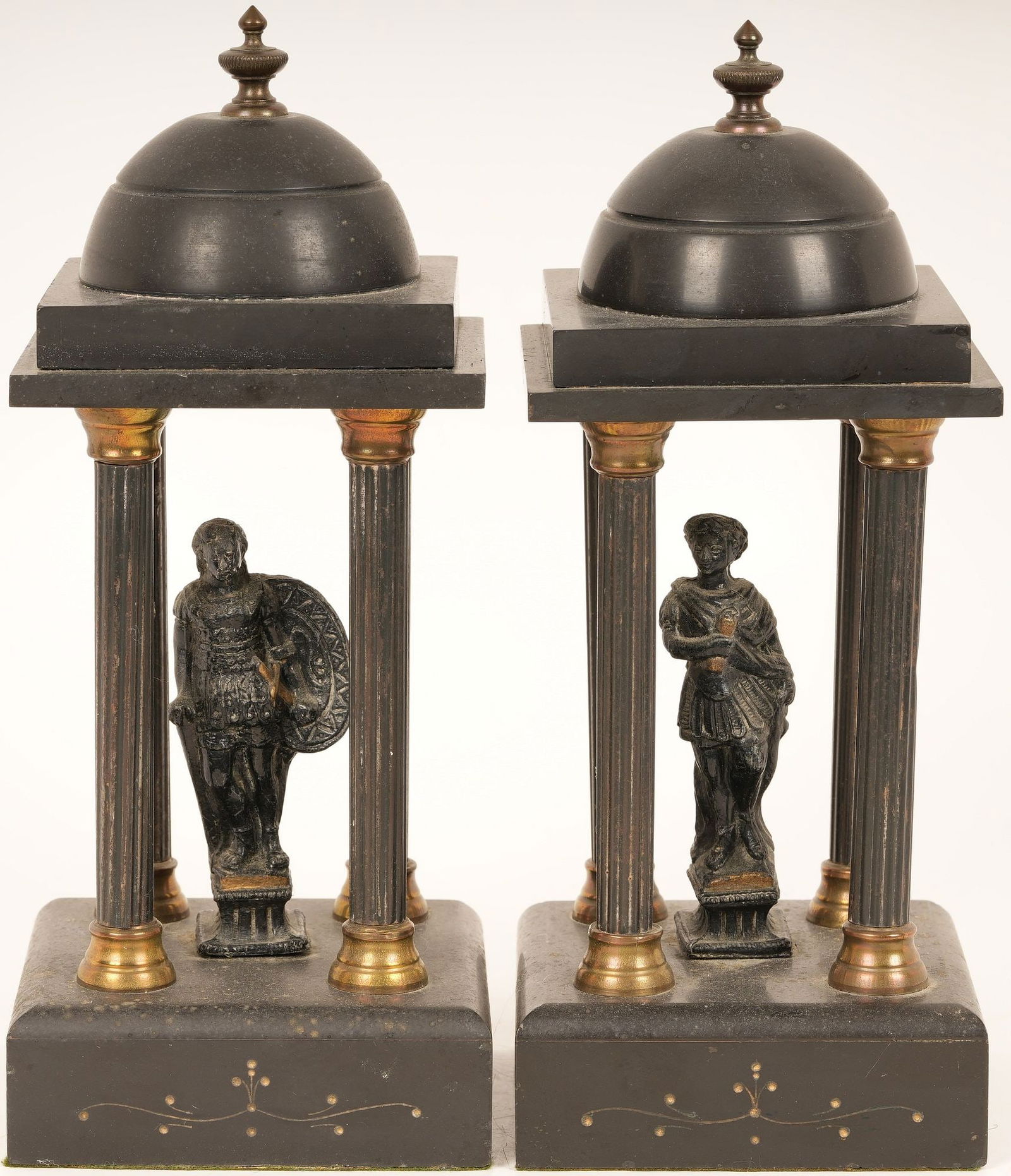 Pair 19C Grand Tour Bronze/Marble Temple Figures (1 of 9)