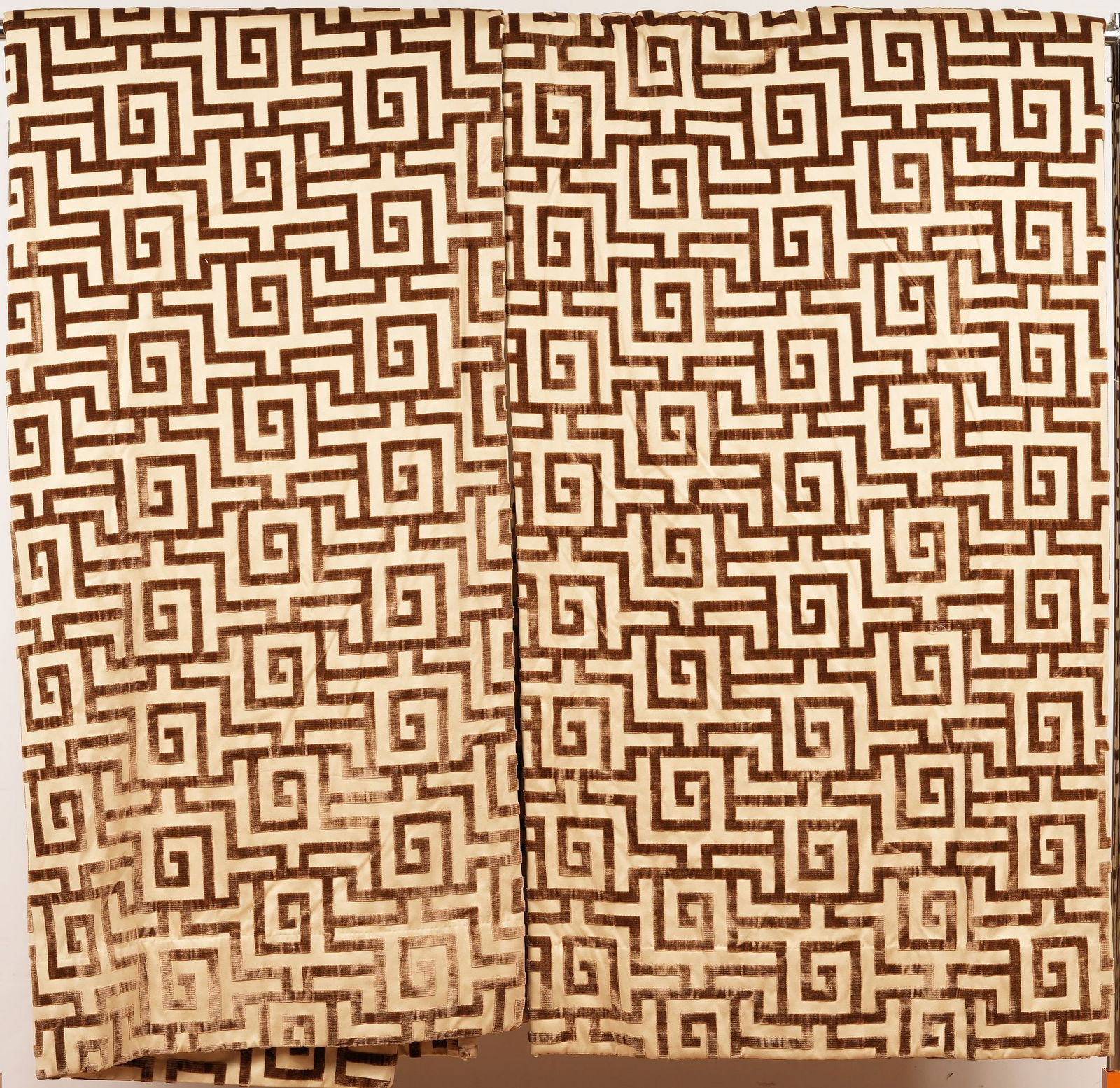 Lg Pair Custom Cut Velvet Greek Key Drapery Panels (1 of 6)