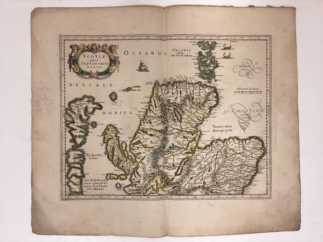 Hondius, Hendrik Scotiae pars septentrionaliss: From the Nouveau Theatre du Monde Atlas, detailed map of Scotland