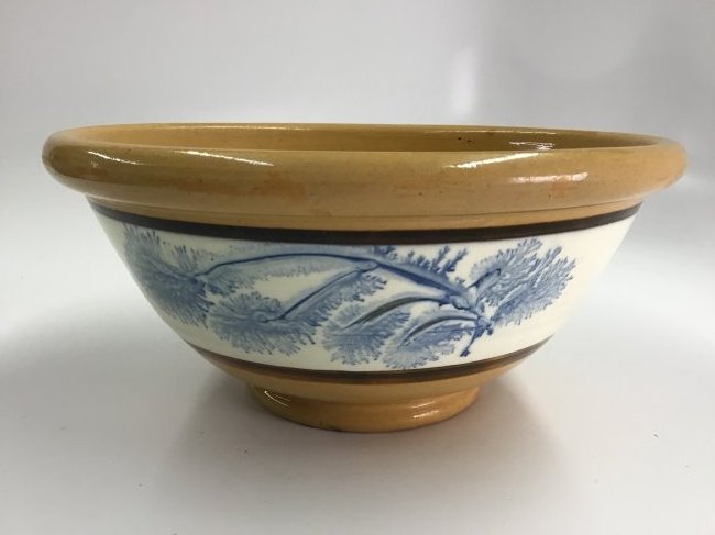 English Yellow Ware Bowl with Blue Dendritic Decorations (1 of 5)