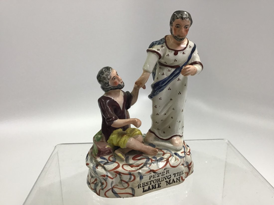 Peter Restoring the Lame Man Staffordshire Figure Pearlware: 19thC