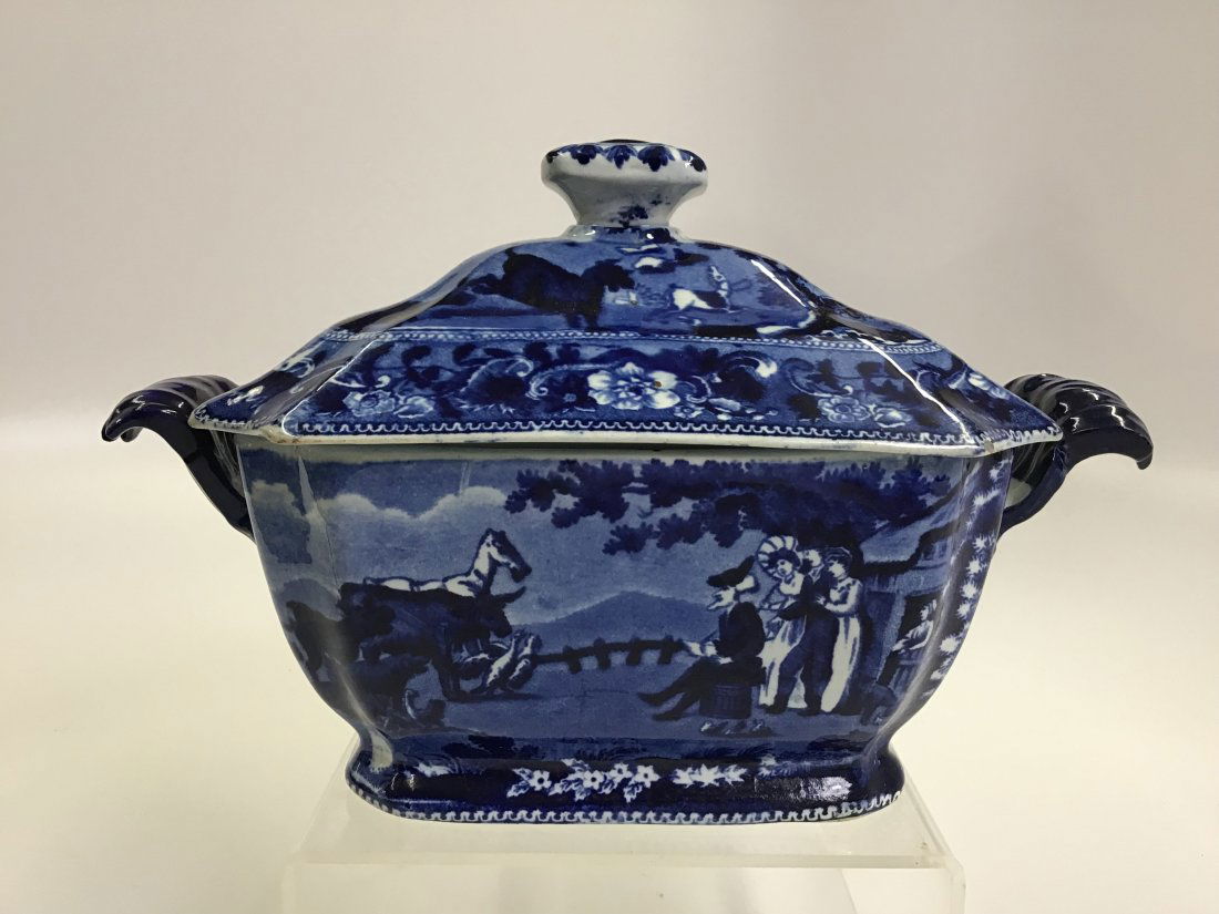 Rare Clews Dr. Syntax Blue Staffordshire Sauce Tureen w Lid (1 of 4)