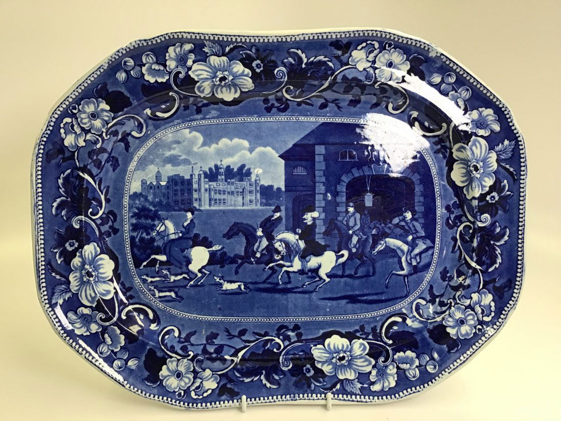 Clews Dr. Syntax "A Noble Hunting Party" 17" Blue Staffordshire Platter (1 of 3)