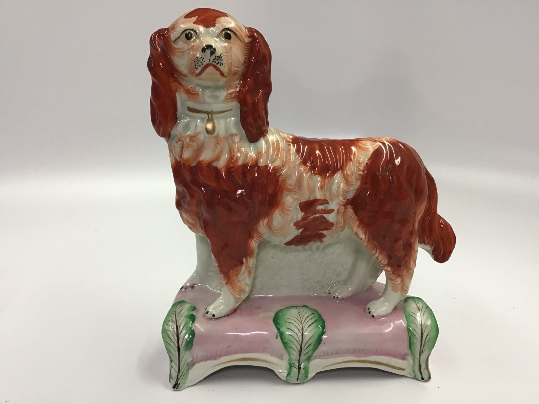 Fine 9" Staffordshire Dog Standing on Pink Pillow Base (1 of 3)