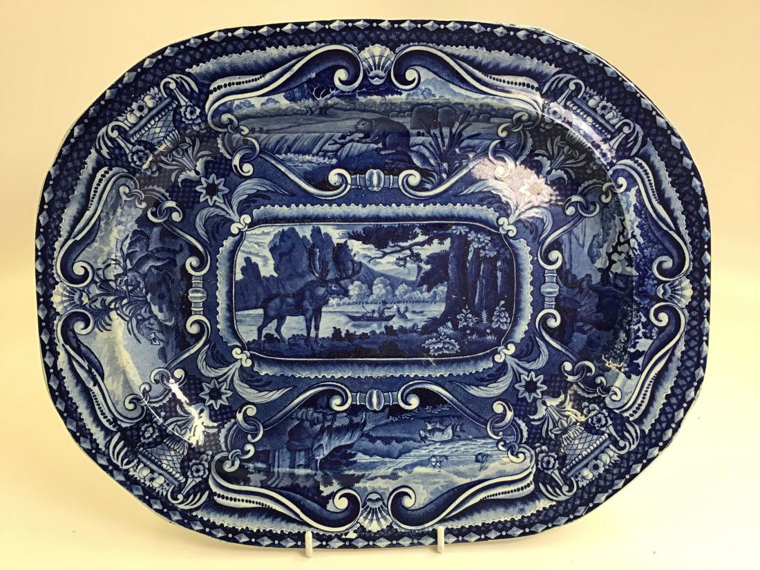 Blue Staffordshire J. Hall "Quadrupeds" 14" Platter (1 of 2)