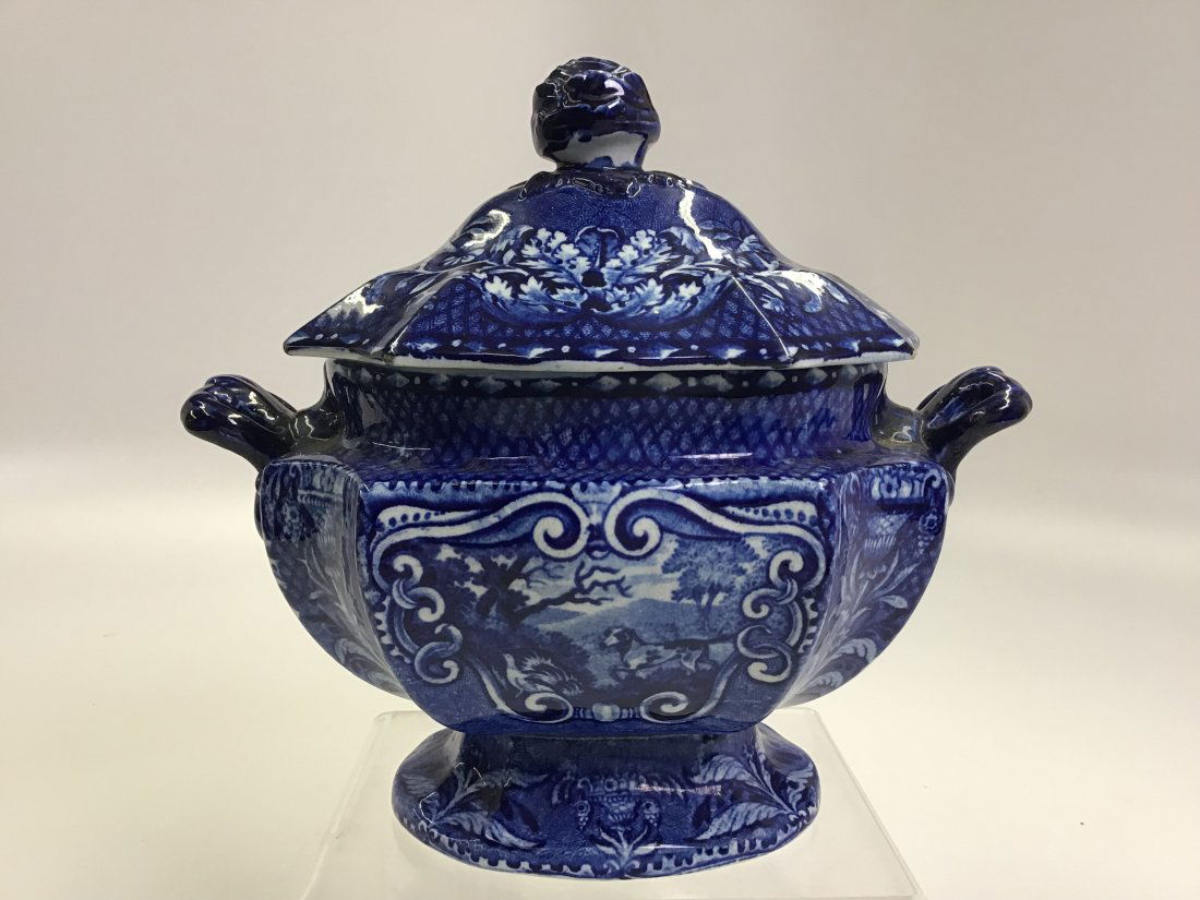 Blue Staffordshire J. Hall "Quadrupeds" Covered Sauce Tureen (1 of 4)