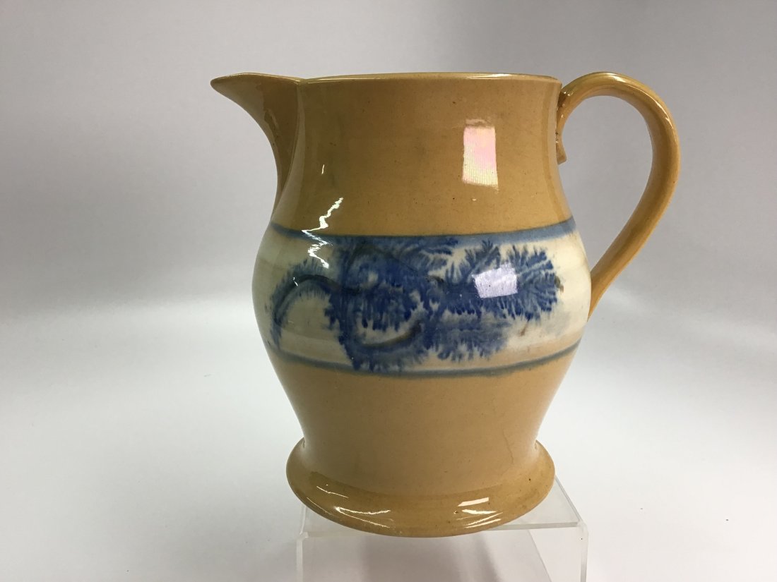 Large Yellow Ware Pitcher with Blue Dendritic Decorations (1 of 5)